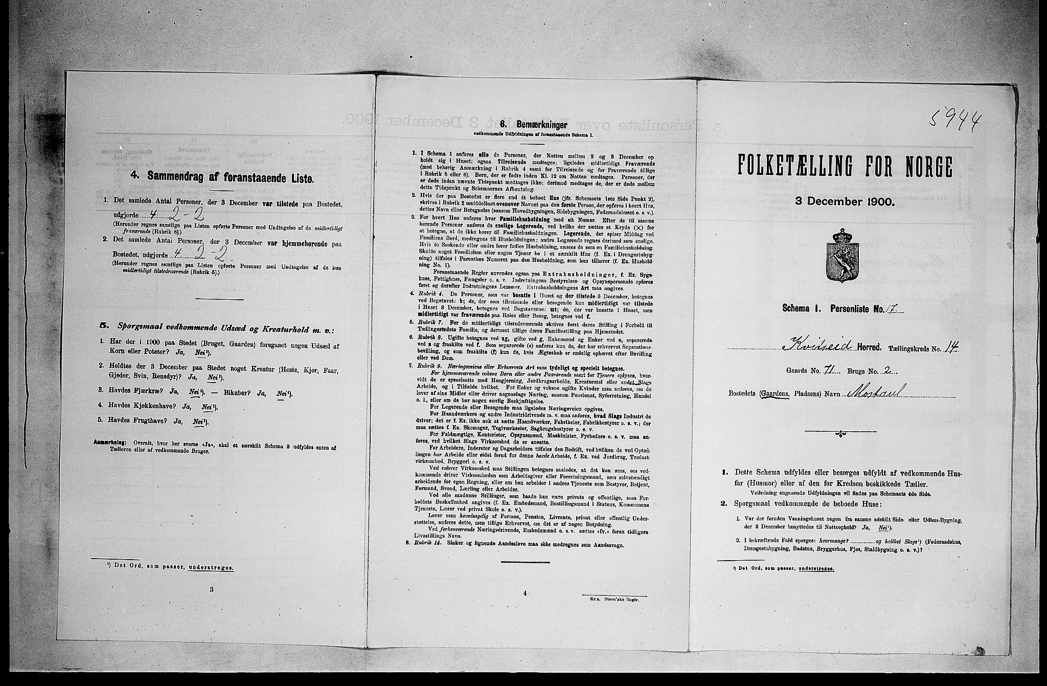 SAKO, Folketelling 1900 for 0829 Kviteseid herred, 1900, s. 944