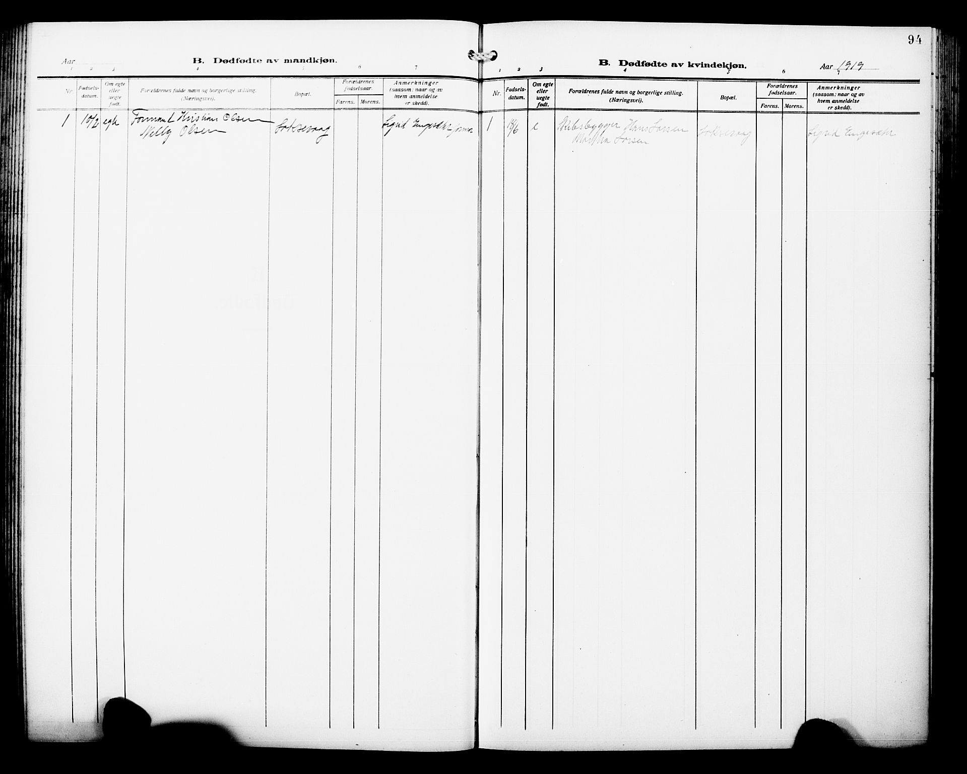 Laksevåg Sokneprestembete, SAB/A-76501/H/Ha/Hab/Haba/L0006: Klokkerbok nr. A 6, 1917-1925, s. 94