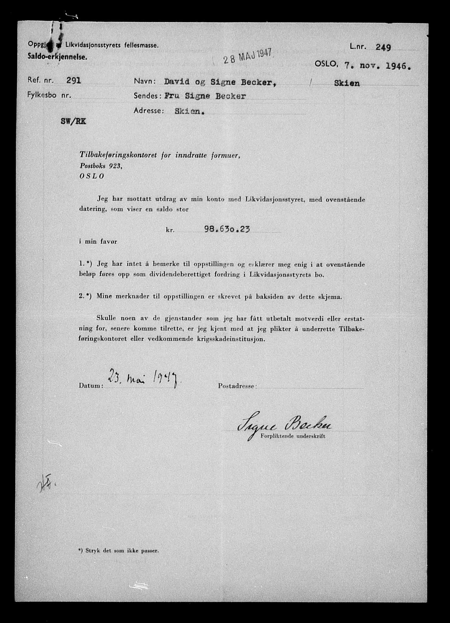 Justisdepartementet, Tilbakeføringskontoret for inndratte formuer, AV/RA-S-1564/H/Hc/Hcd/L0989: --, 1945-1947, s. 444