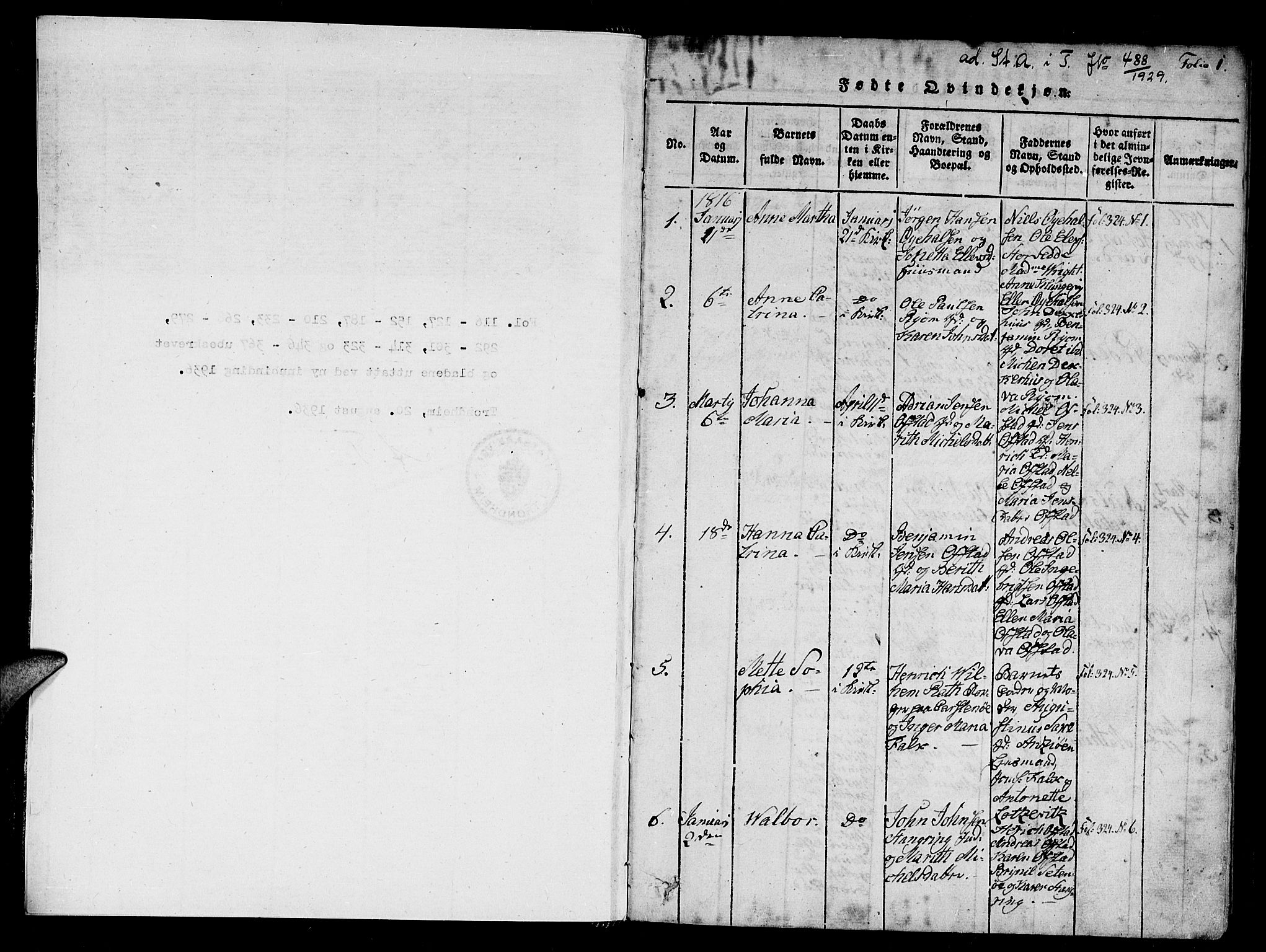 Ministerialprotokoller, klokkerbøker og fødselsregistre - Nord-Trøndelag, AV/SAT-A-1458/784/L0667: Ministerialbok nr. 784A03 /1, 1816-1829, s. 1