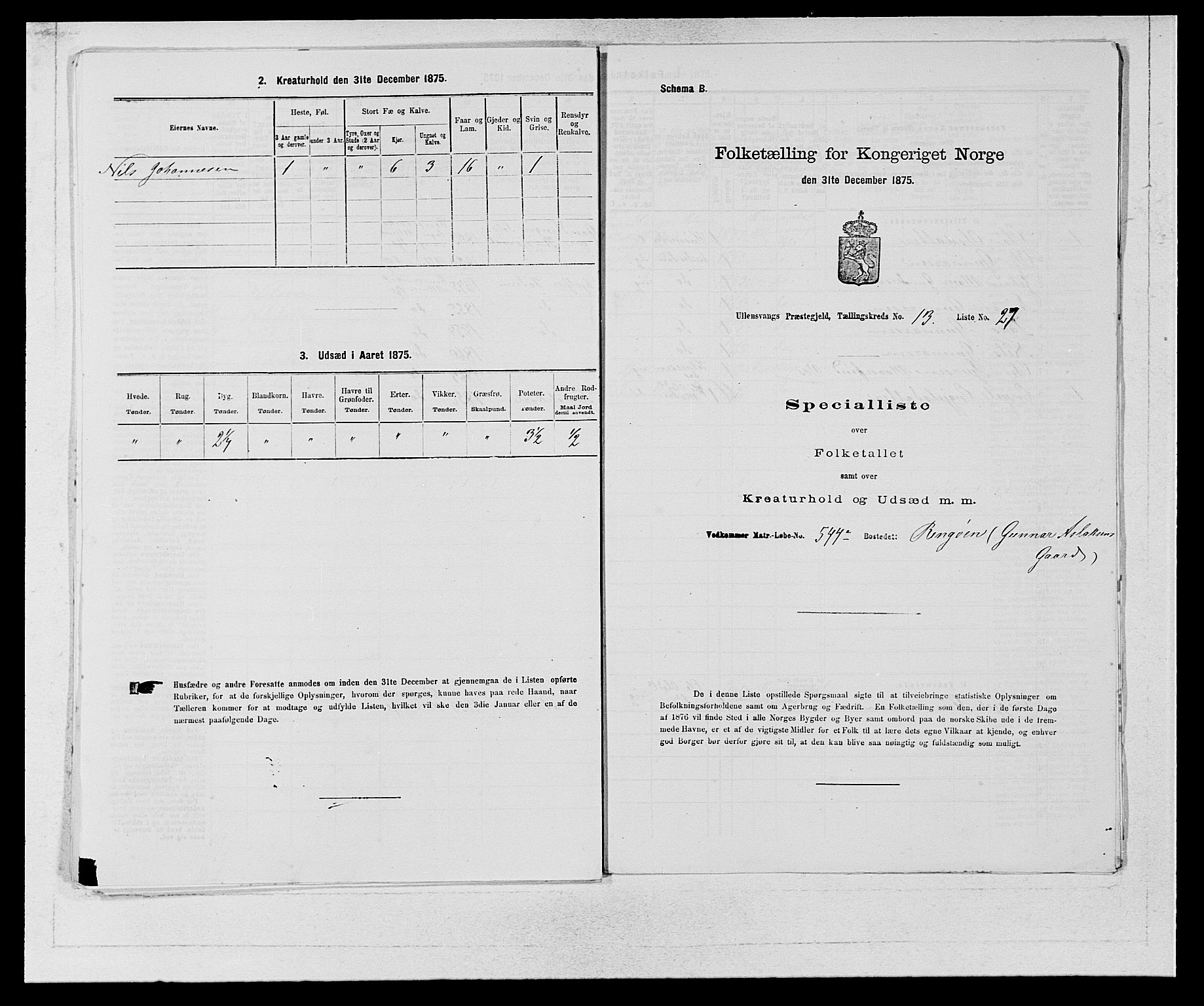 SAB, Folketelling 1875 for 1230P Ullensvang prestegjeld, 1875, s. 1380