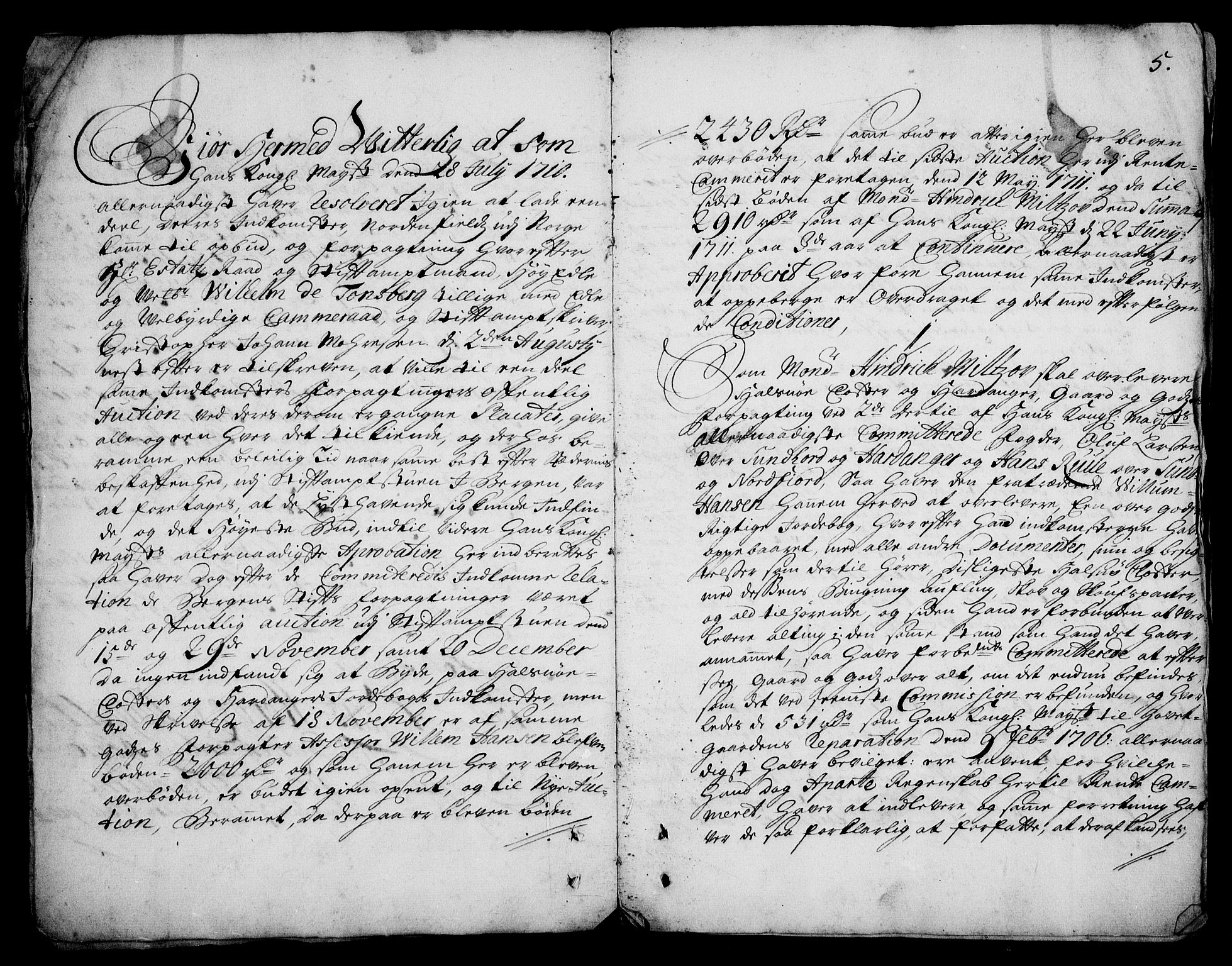 Rentekammeret inntil 1814, Realistisk ordnet avdeling, AV/RA-EA-4070/On/L0003: [Jj 4]: Kommisjonsforretning over Vilhelm Hanssøns forpaktning av Halsnøy klosters gods, 1712-1722, s. 4b-5a