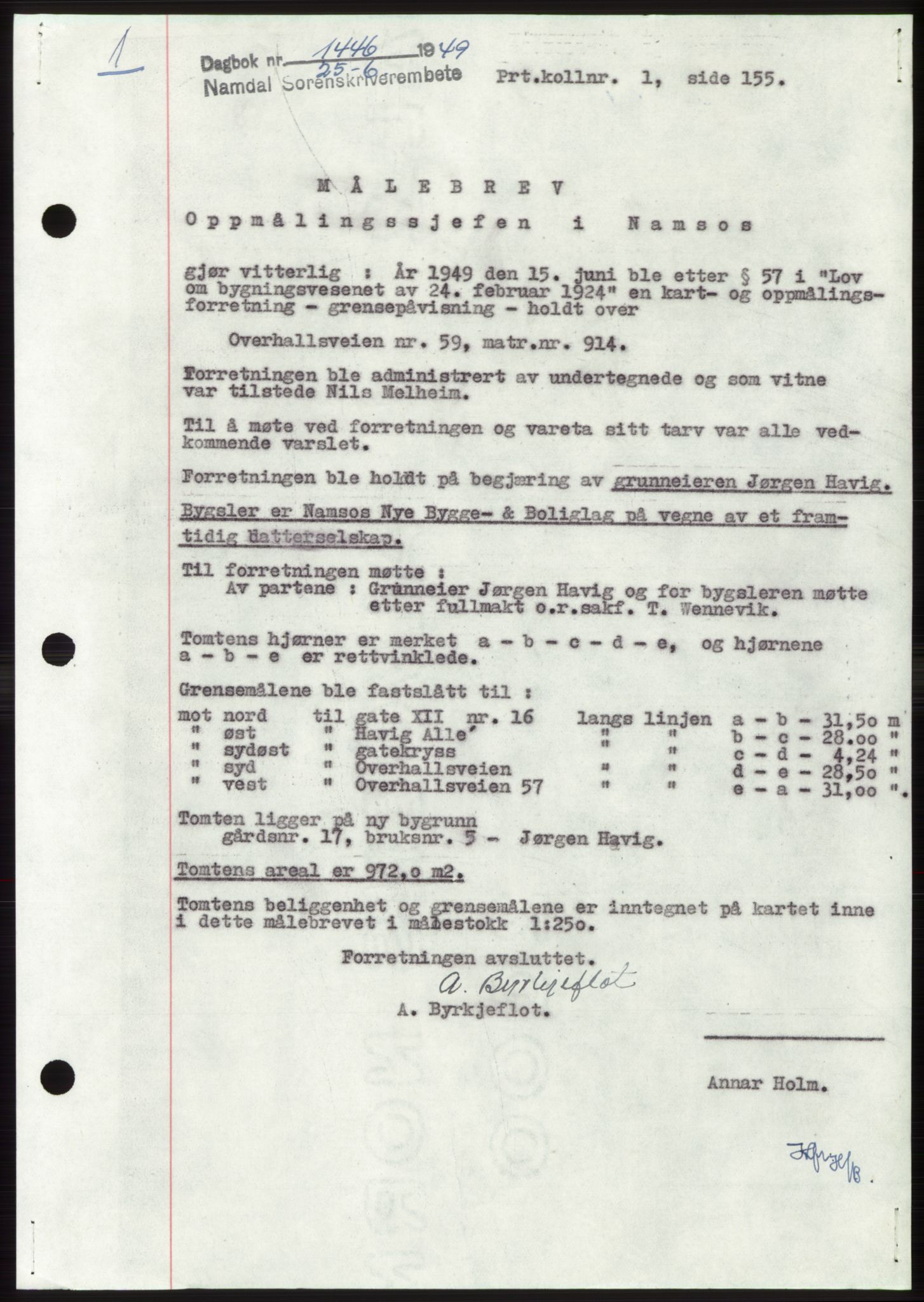 Namdal sorenskriveri, SAT/A-4133/1/2/2C: Pantebok nr. -, 1949-1949, Dagboknr: 1446/1949