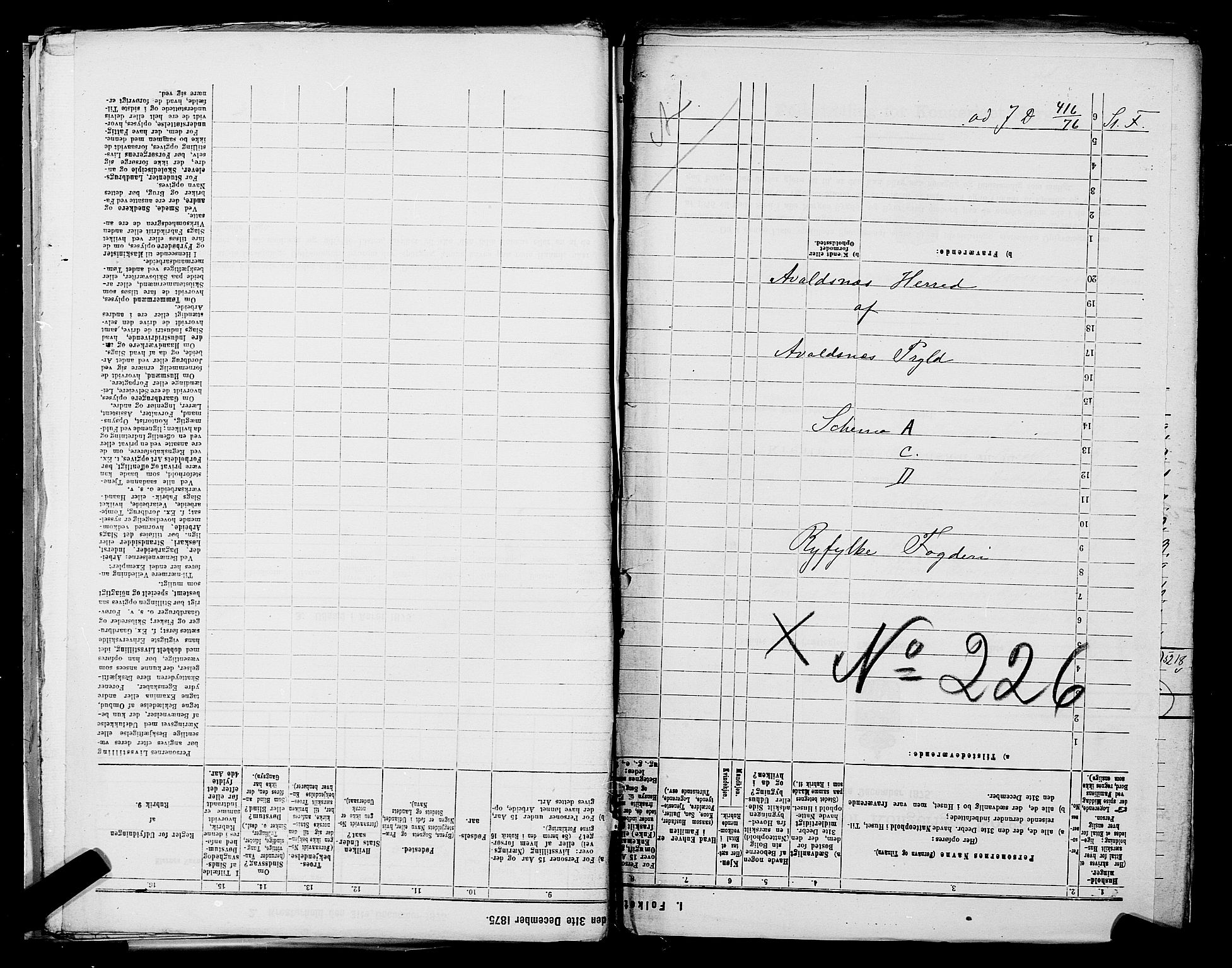SAST, Folketelling 1875 for 1147L Avaldsnes prestegjeld, Avaldsnes sokn og Kopervik landsokn, 1875, s. 1