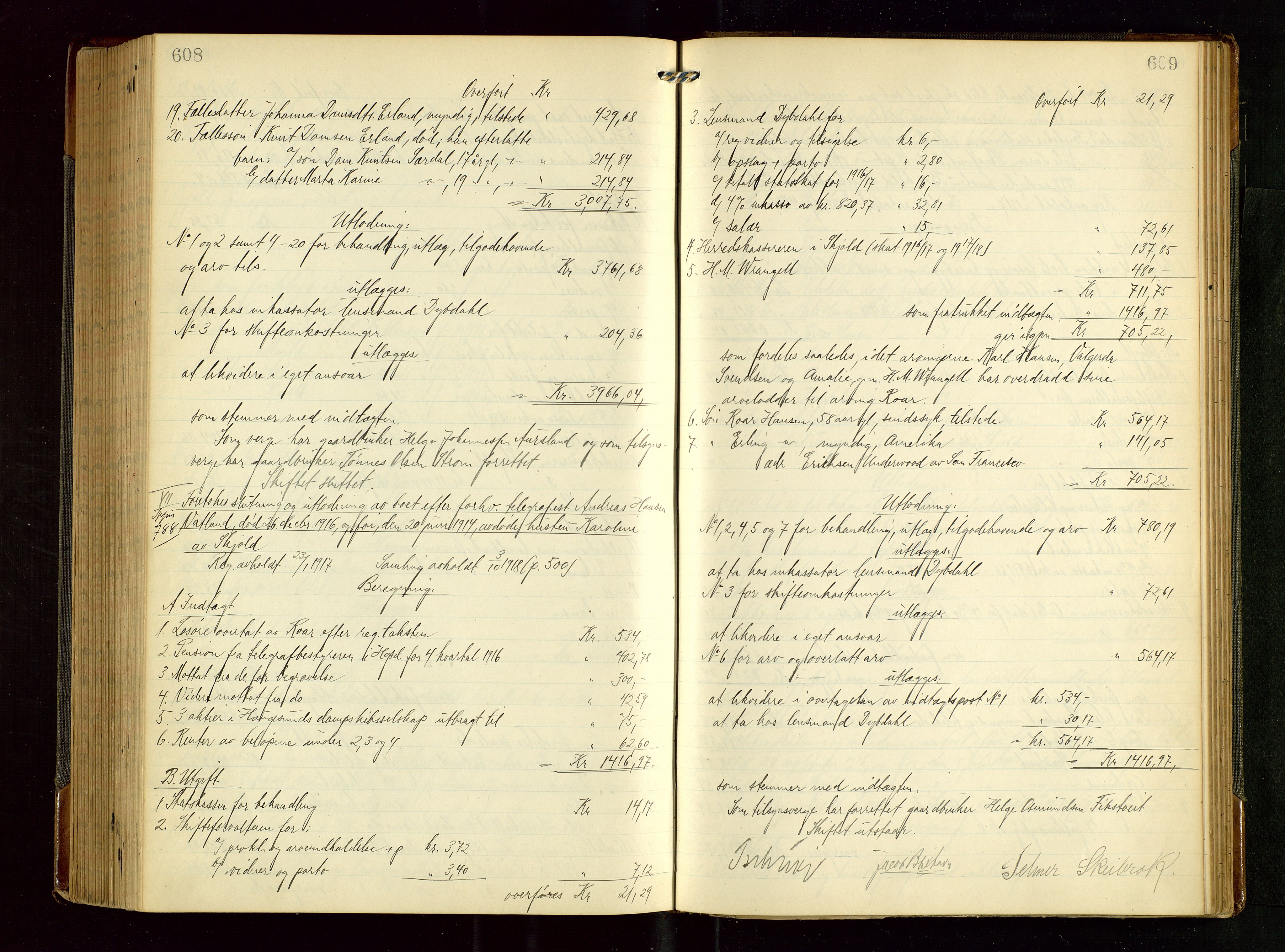 Karmsund sorenskriveri, AV/SAST-A-100311/01/IV/IVGB/L0002: SKIFTEUTLODNINGSPROTOKOLL, 1911-1919, s. 608-609