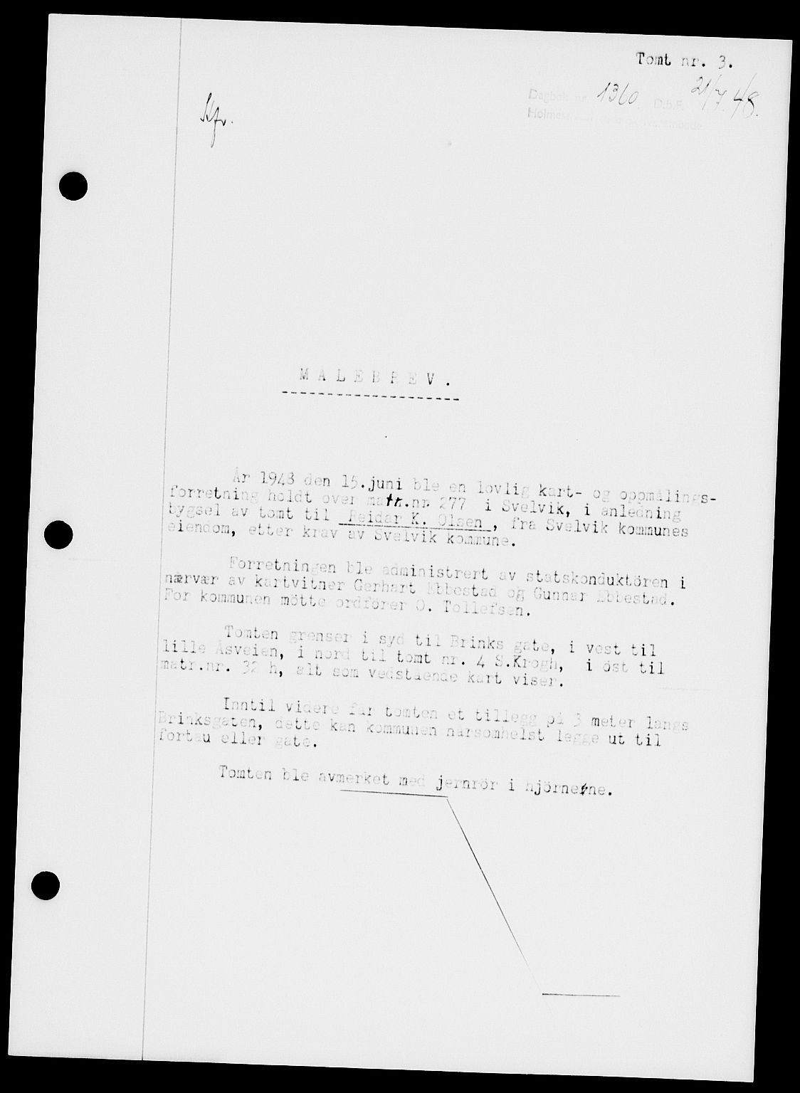 Holmestrand sorenskriveri, SAKO/A-67/G/Ga/Gaa/L0064: Pantebok nr. A-64, 1948-1948, Dagboknr: 1360/1948