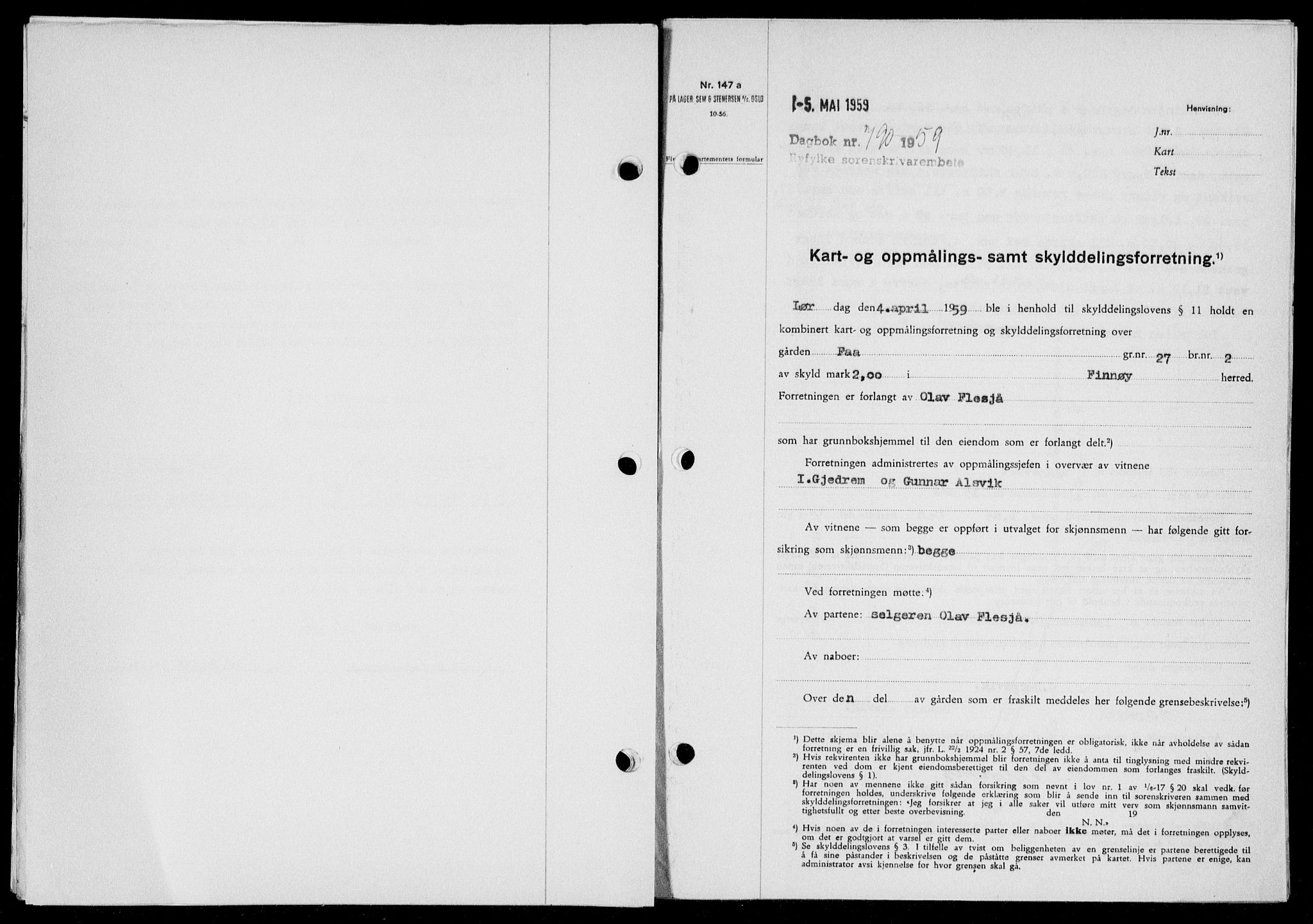 Ryfylke tingrett, SAST/A-100055/001/II/IIB/L0146: Pantebok nr. 125, 1965-1959, Dagboknr: 790/1959