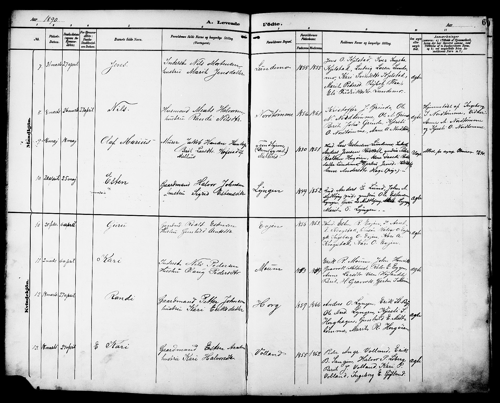 Ministerialprotokoller, klokkerbøker og fødselsregistre - Sør-Trøndelag, AV/SAT-A-1456/692/L1111: Klokkerbok nr. 692C06, 1890-1904, s. 6