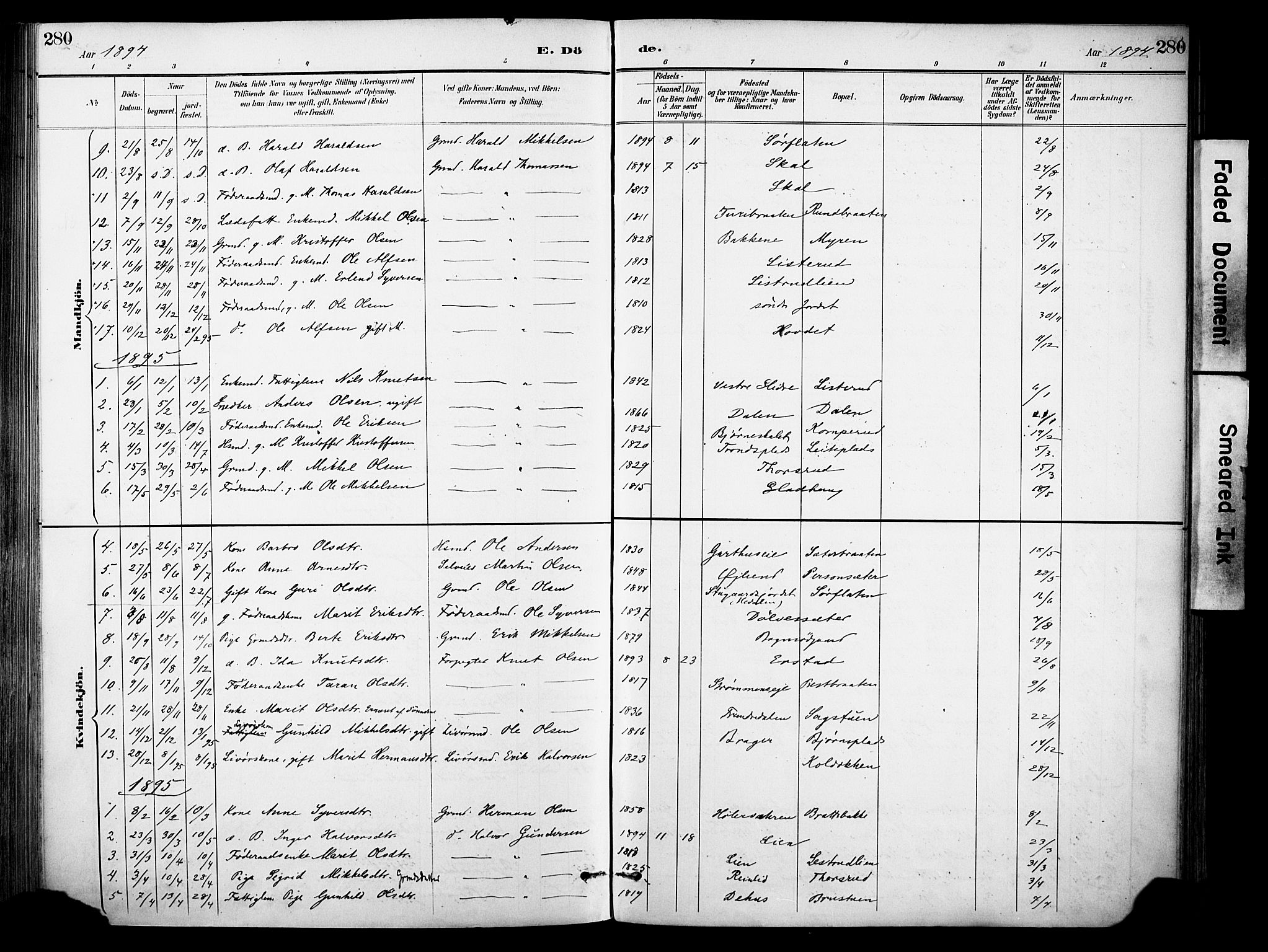 Sør-Aurdal prestekontor, SAH/PREST-128/H/Ha/Haa/L0009: Ministerialbok nr. 9, 1886-1906, s. 280