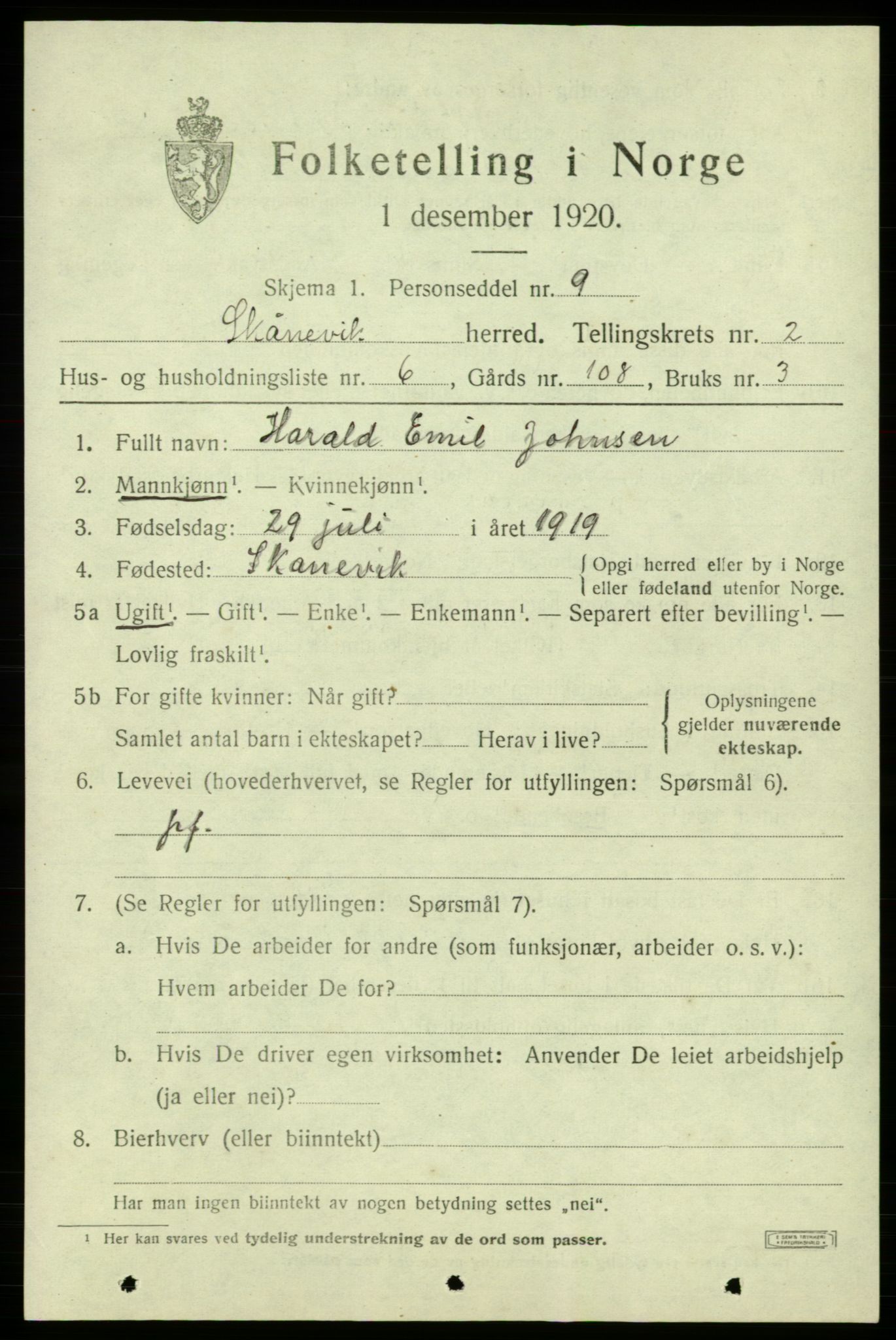 SAB, Folketelling 1920 for 1212 Skånevik herred, 1920, s. 2517