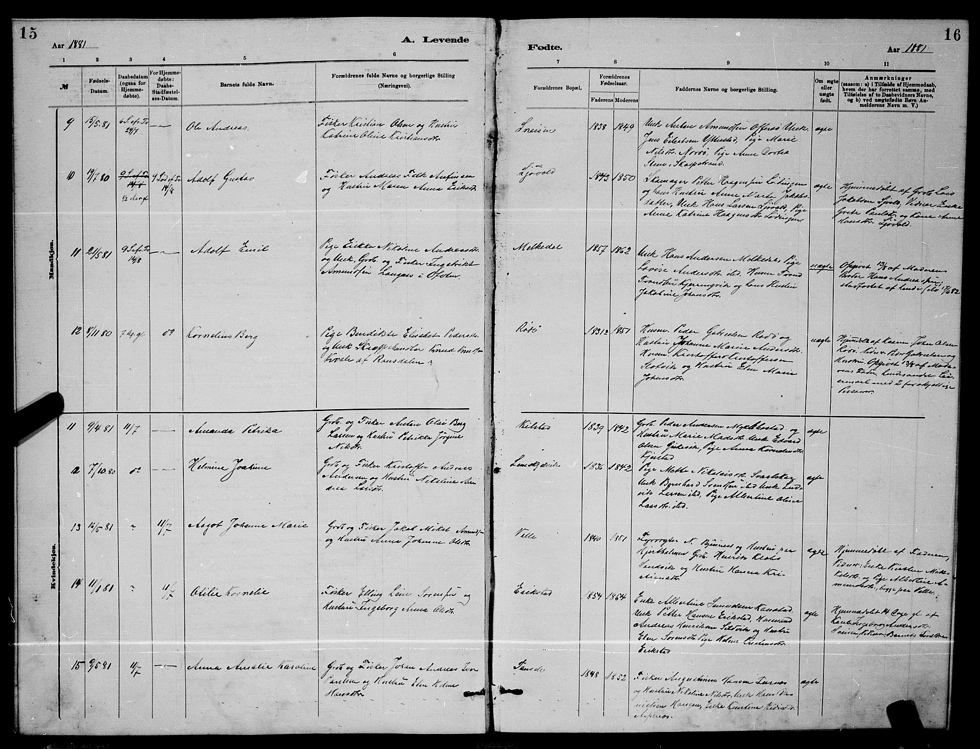 Ministerialprotokoller, klokkerbøker og fødselsregistre - Nordland, AV/SAT-A-1459/872/L1047: Klokkerbok nr. 872C03, 1880-1897, s. 15-16