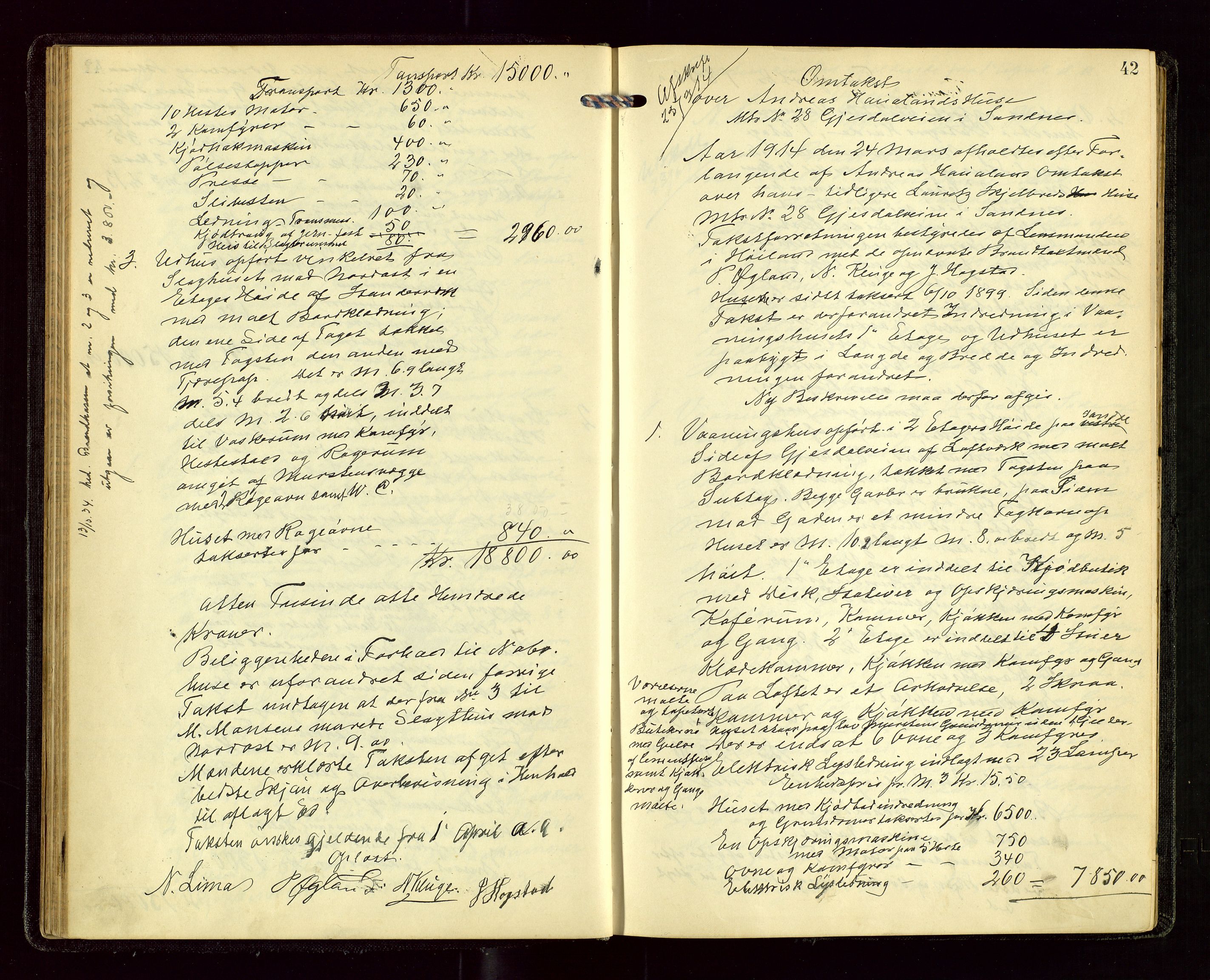 Sandnes lensmannskontor, AV/SAST-A-100167/Goa/L0001: "Brandtakstprotokol", 1913-1919, s. 41b-42a