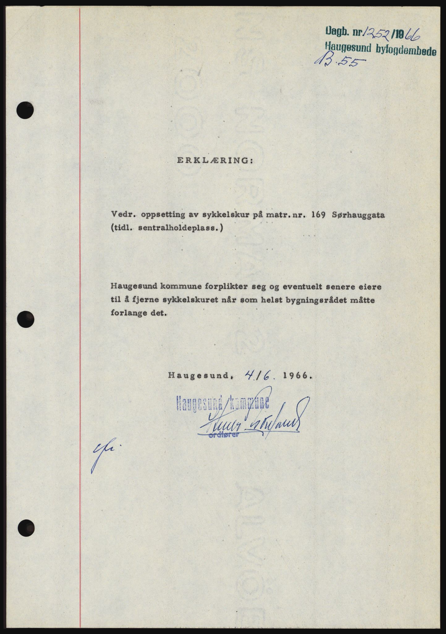 Haugesund tingrett, SAST/A-101415/01/II/IIC/L0055: Pantebok nr. B 55, 1966-1966, Dagboknr: 1252/1966