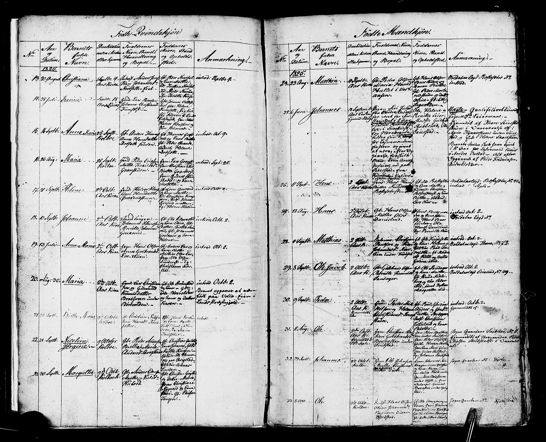 Vestre Toten prestekontor, SAH/PREST-108/H/Ha/Haa/L0001: Ministerialbok nr. 1, 1825-1826, s. 3