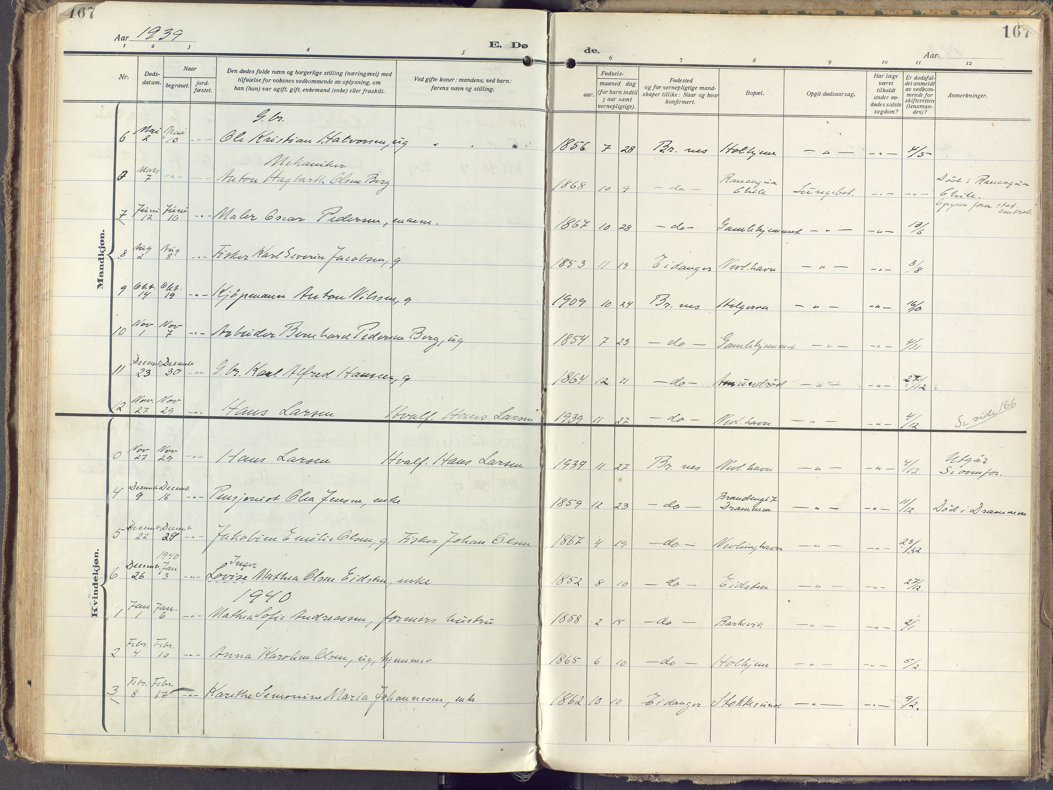 Brunlanes kirkebøker, SAKO/A-342/F/Fb/L0004: Ministerialbok nr. II 4, 1923-1940, s. 167