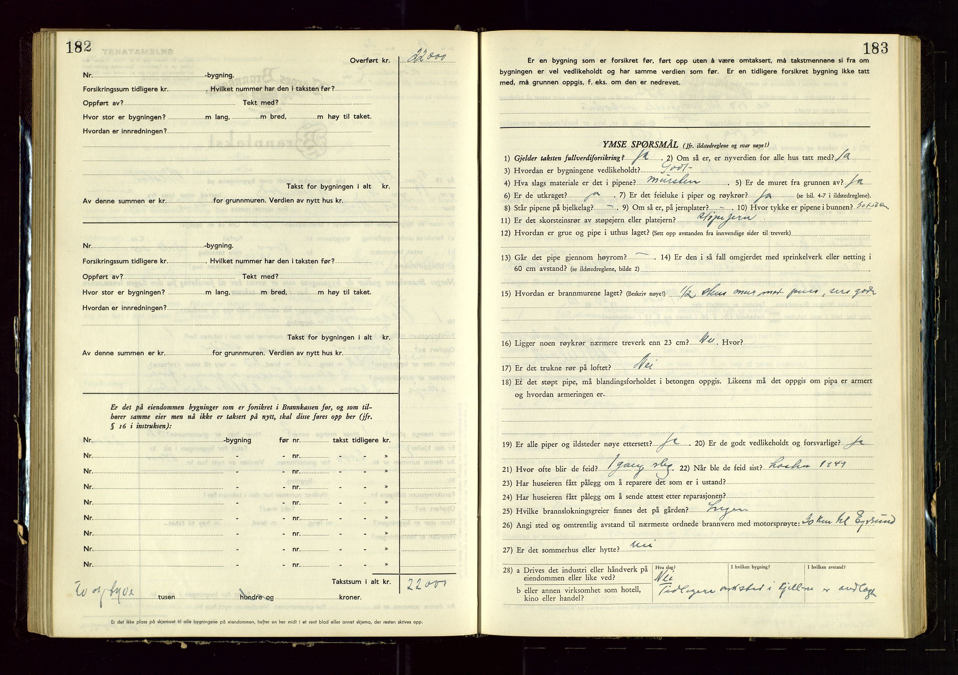 Heskestad lensmannskontor, SAST/A-100304/Gob/L0005: "Brandtakstprotokoll", 1946-1955, s. 182-183