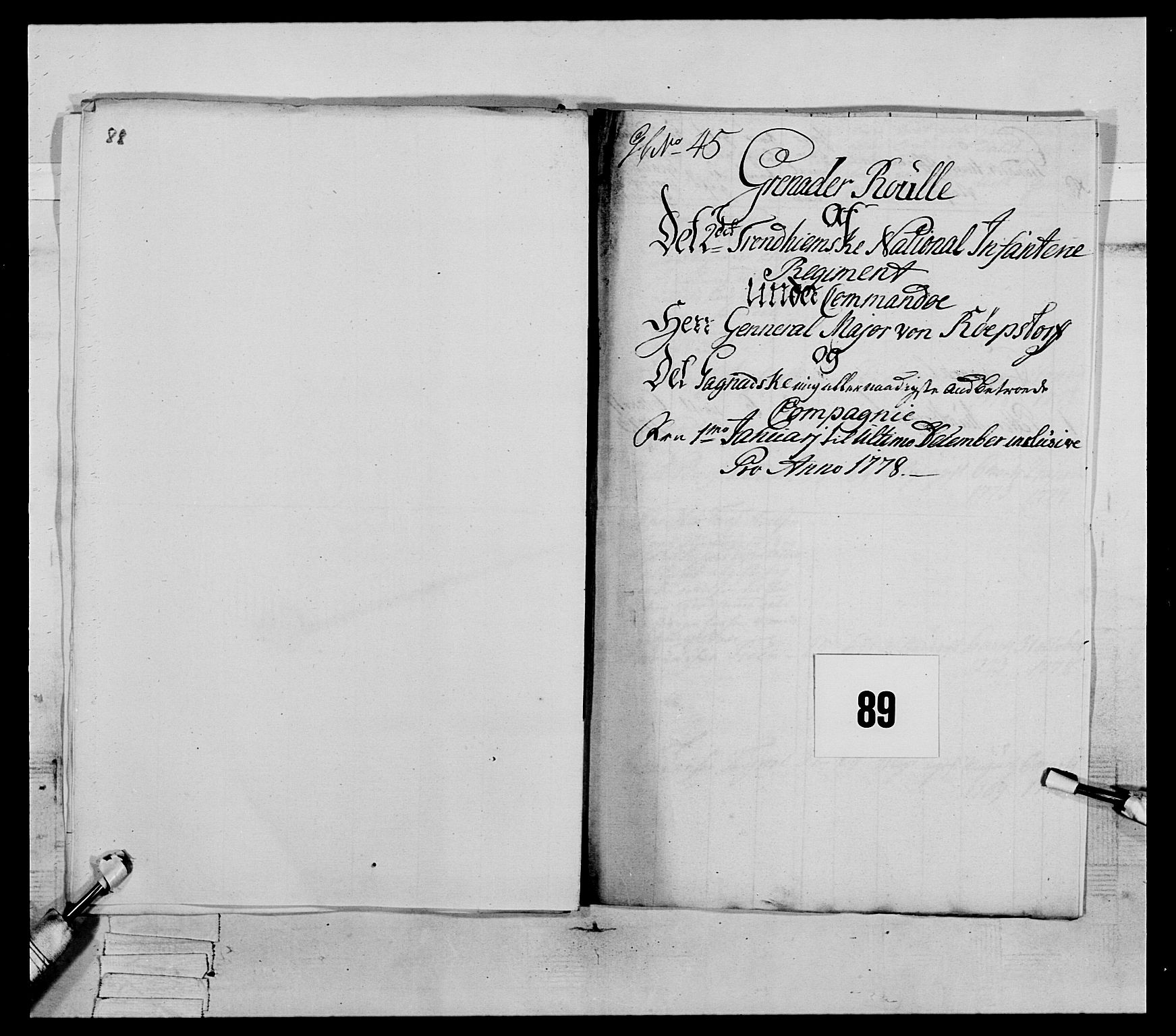 Generalitets- og kommissariatskollegiet, Det kongelige norske kommissariatskollegium, AV/RA-EA-5420/E/Eh/L0077: 2. Trondheimske nasjonale infanteriregiment, 1774-1778, s. 323