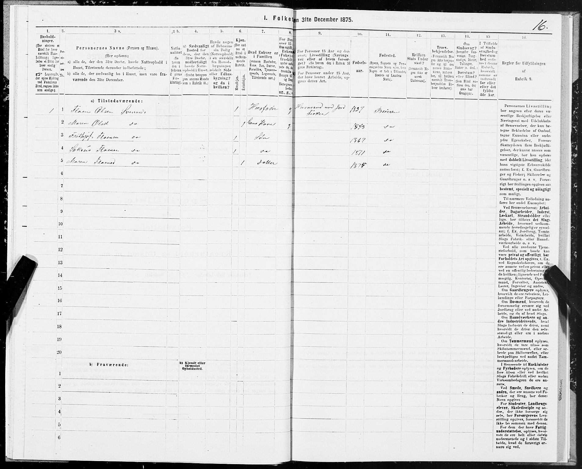 SAT, Folketelling 1875 for 1839P Beiarn prestegjeld, 1875, s. 1016