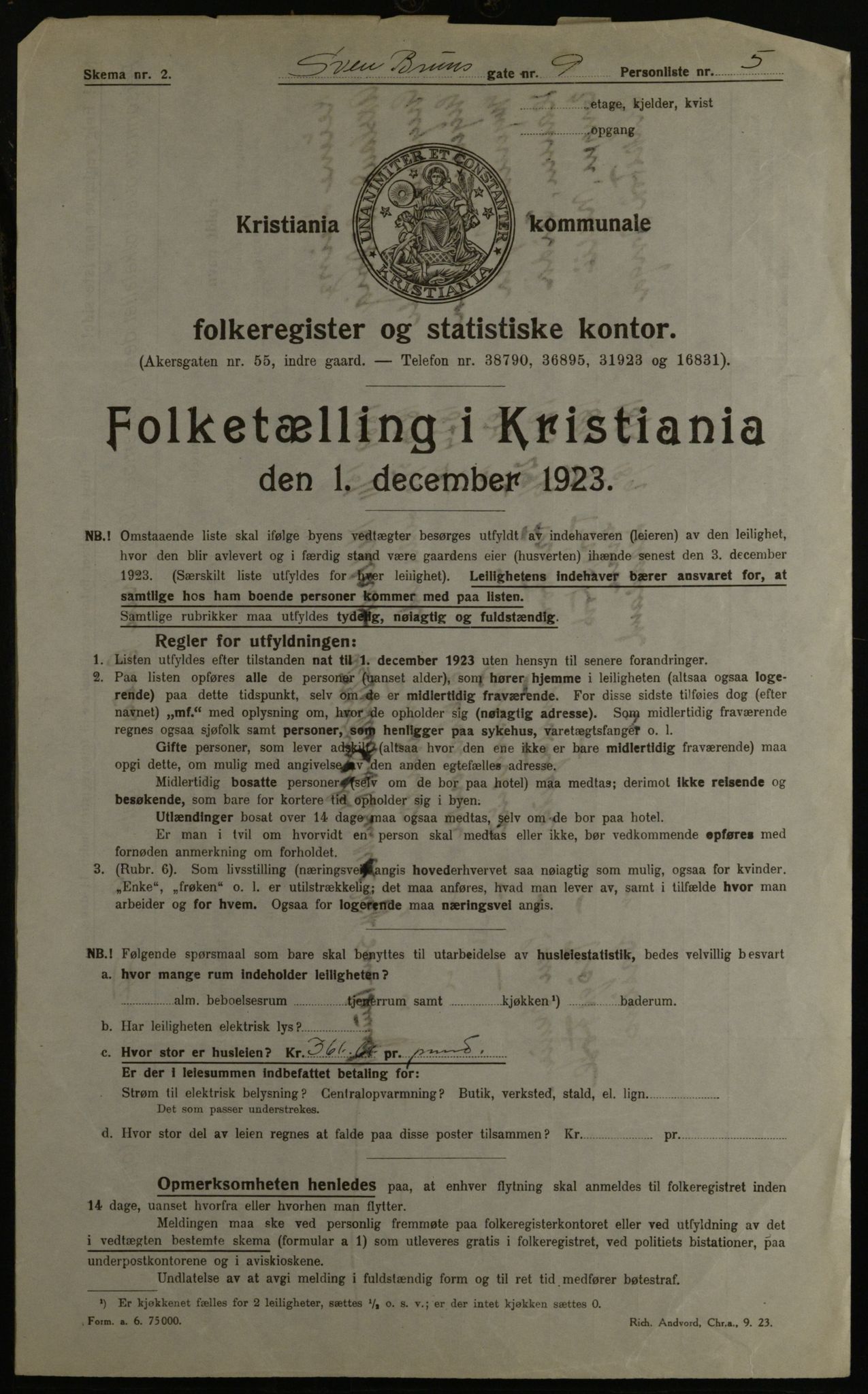 OBA, Kommunal folketelling 1.12.1923 for Kristiania, 1923, s. 116226