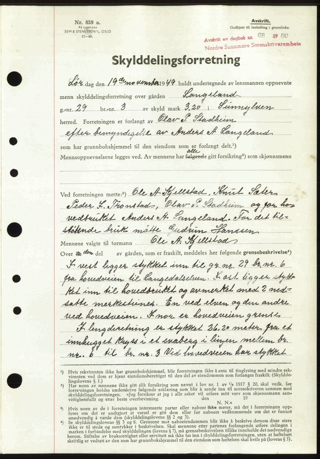 Nordre Sunnmøre sorenskriveri, AV/SAT-A-0006/1/2/2C/2Ca: Pantebok nr. A33, 1949-1950, Dagboknr: 68/1950