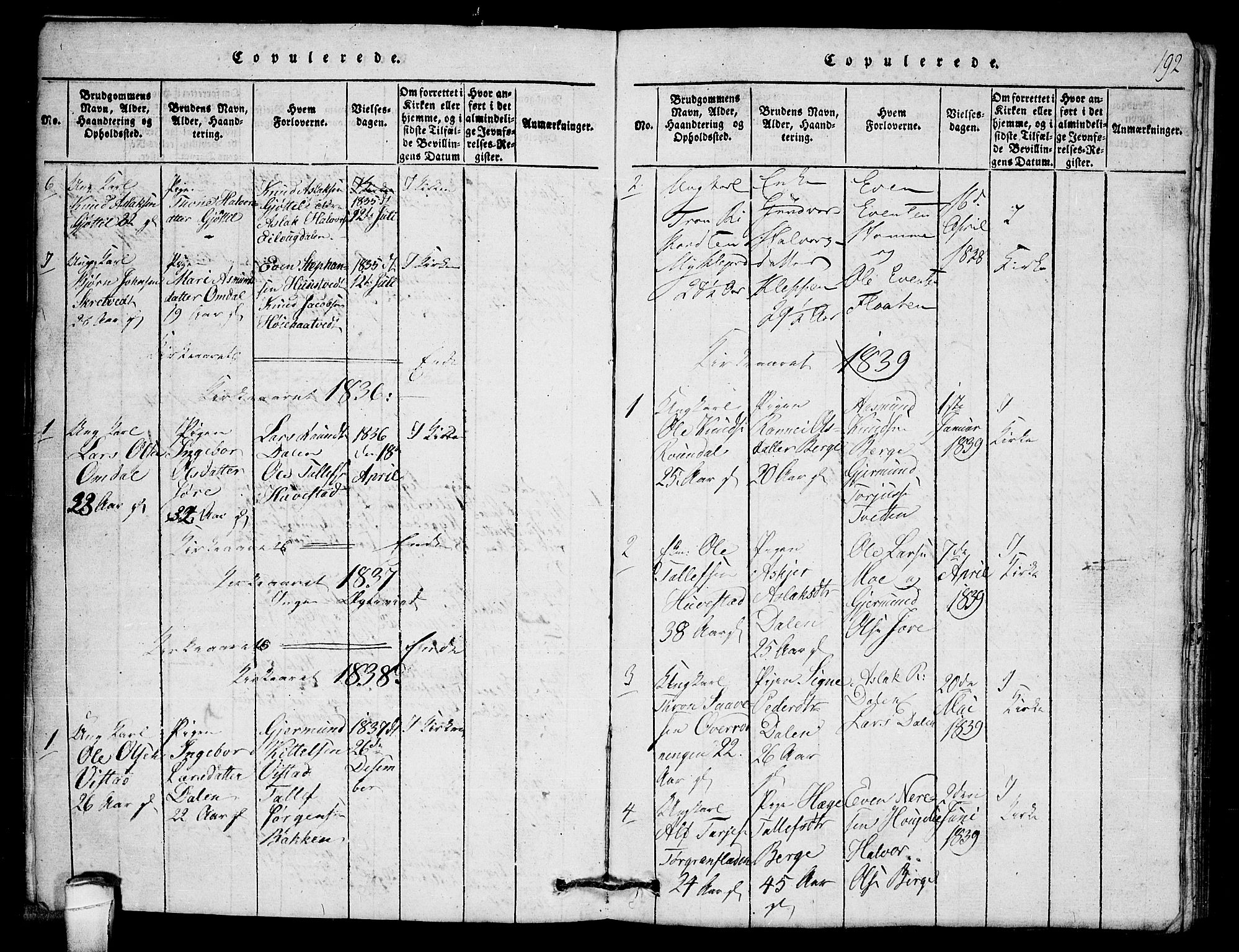 Lårdal kirkebøker, AV/SAKO-A-284/G/Gb/L0001: Klokkerbok nr. II 1, 1815-1865, s. 192