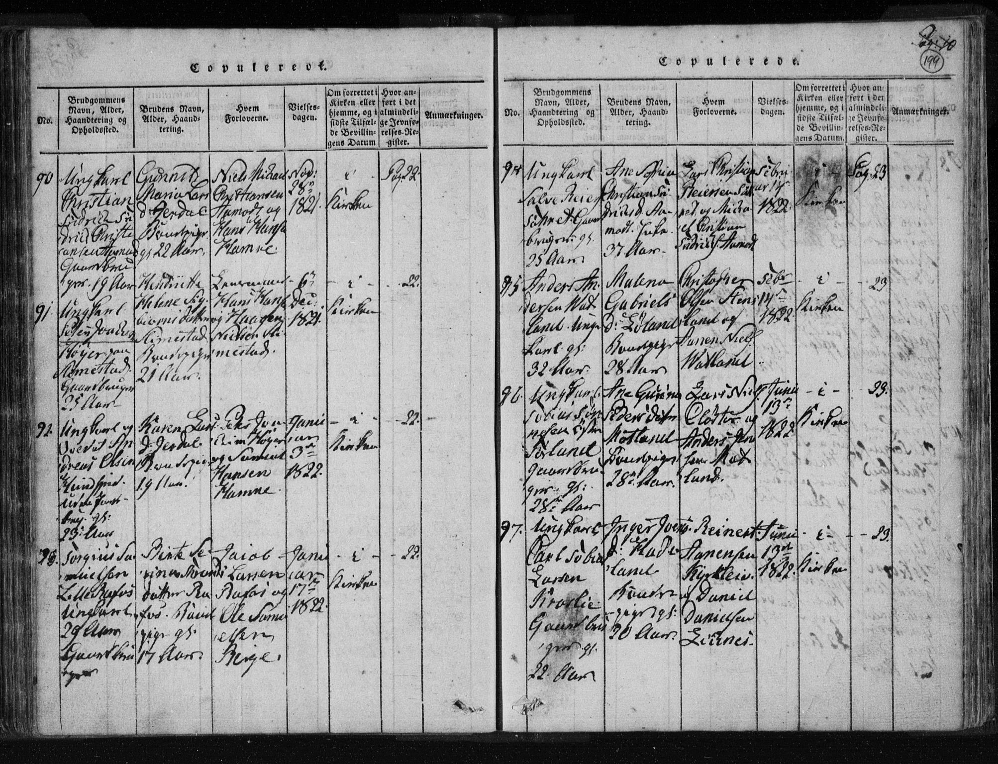 Kvinesdal sokneprestkontor, SAK/1111-0026/F/Fa/Fab/L0003: Ministerialbok nr. A 3, 1815-1829, s. 199