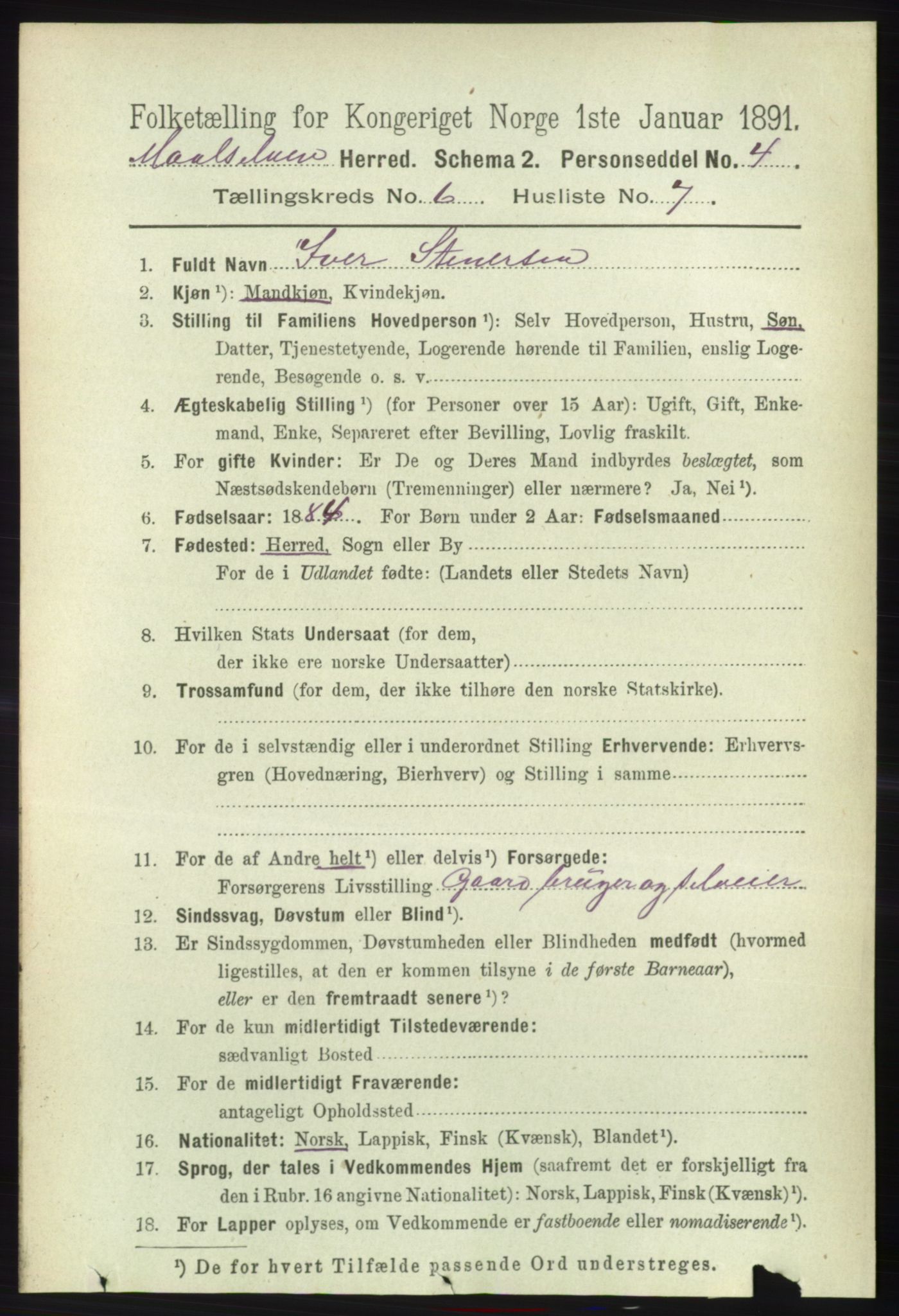 RA, Folketelling 1891 for 1924 Målselv herred, 1891, s. 2086