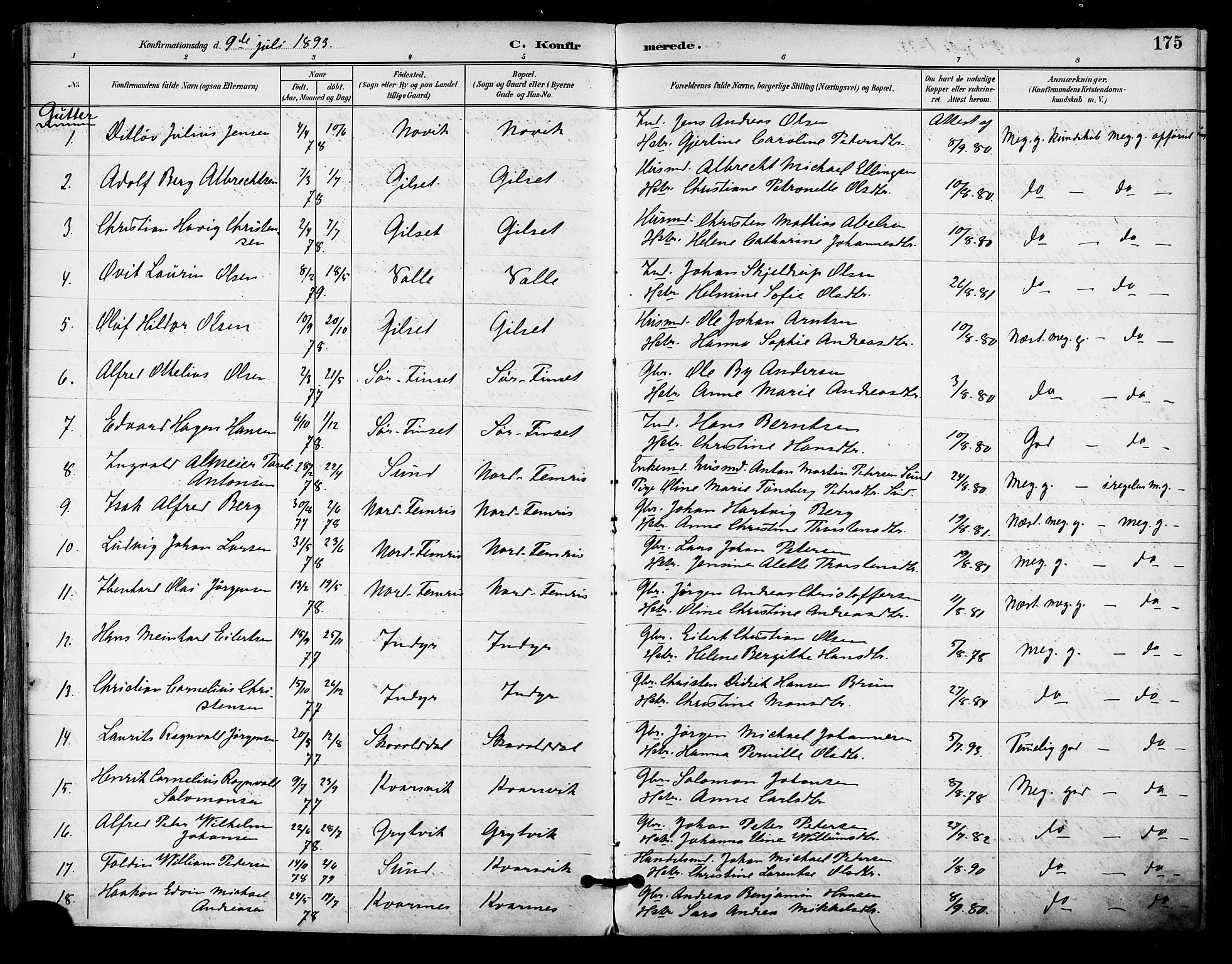 Ministerialprotokoller, klokkerbøker og fødselsregistre - Nordland, AV/SAT-A-1459/805/L0101: Ministerialbok nr. 805A07, 1892-1899, s. 175