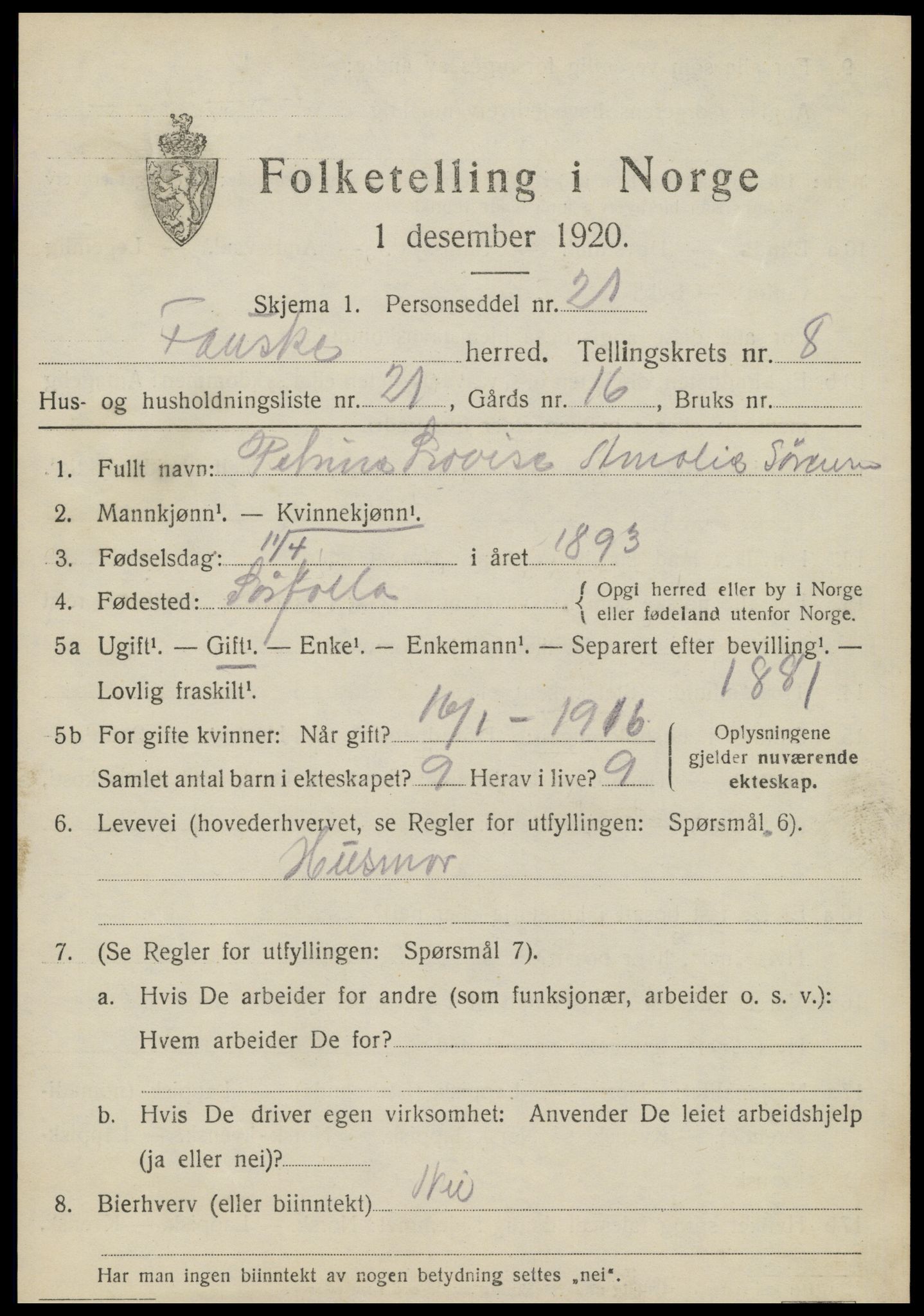 SAT, Folketelling 1920 for 1841 Fauske herred, 1920, s. 6600