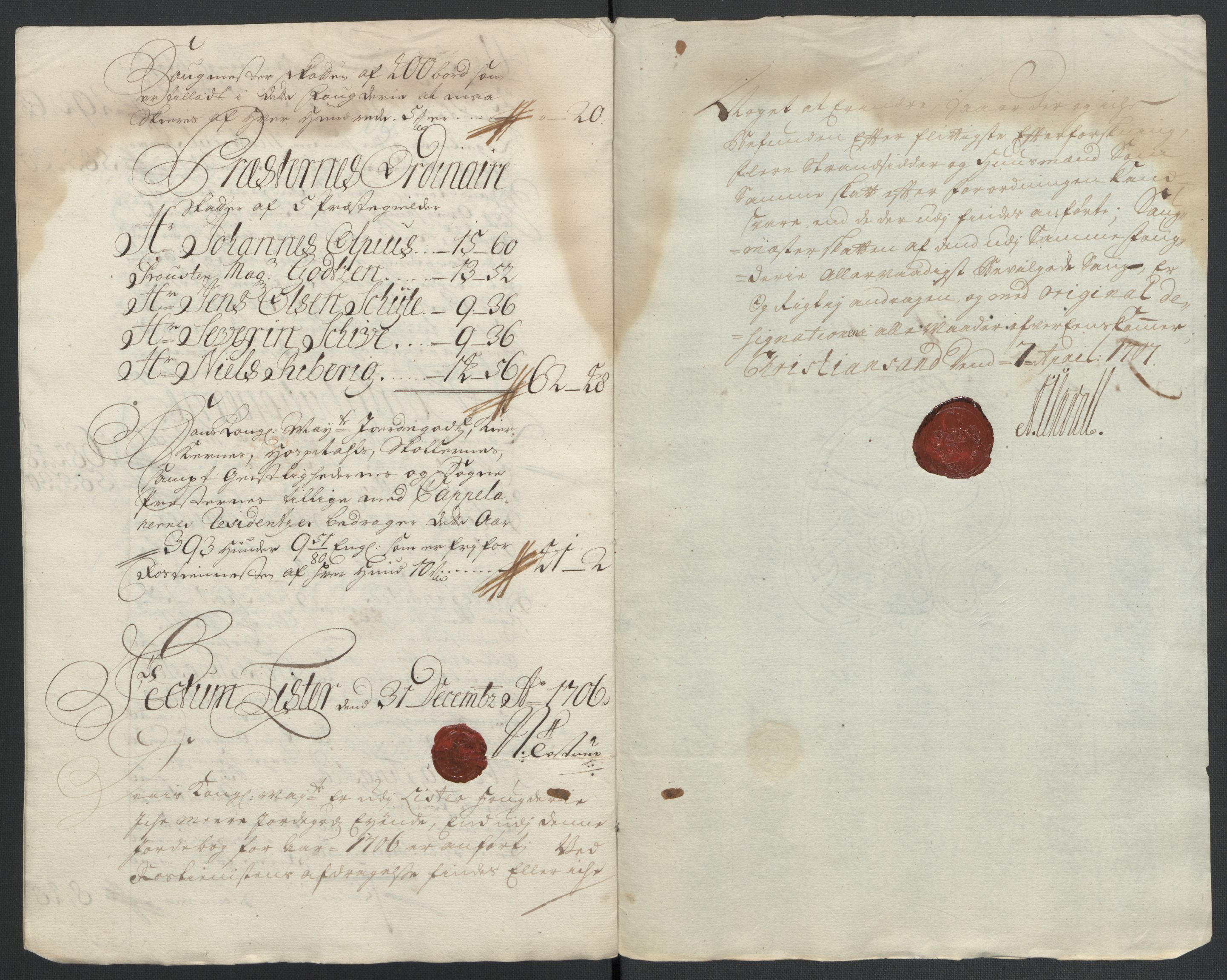 Rentekammeret inntil 1814, Reviderte regnskaper, Fogderegnskap, AV/RA-EA-4092/R43/L2551: Fogderegnskap Lista og Mandal, 1705-1709, s. 262