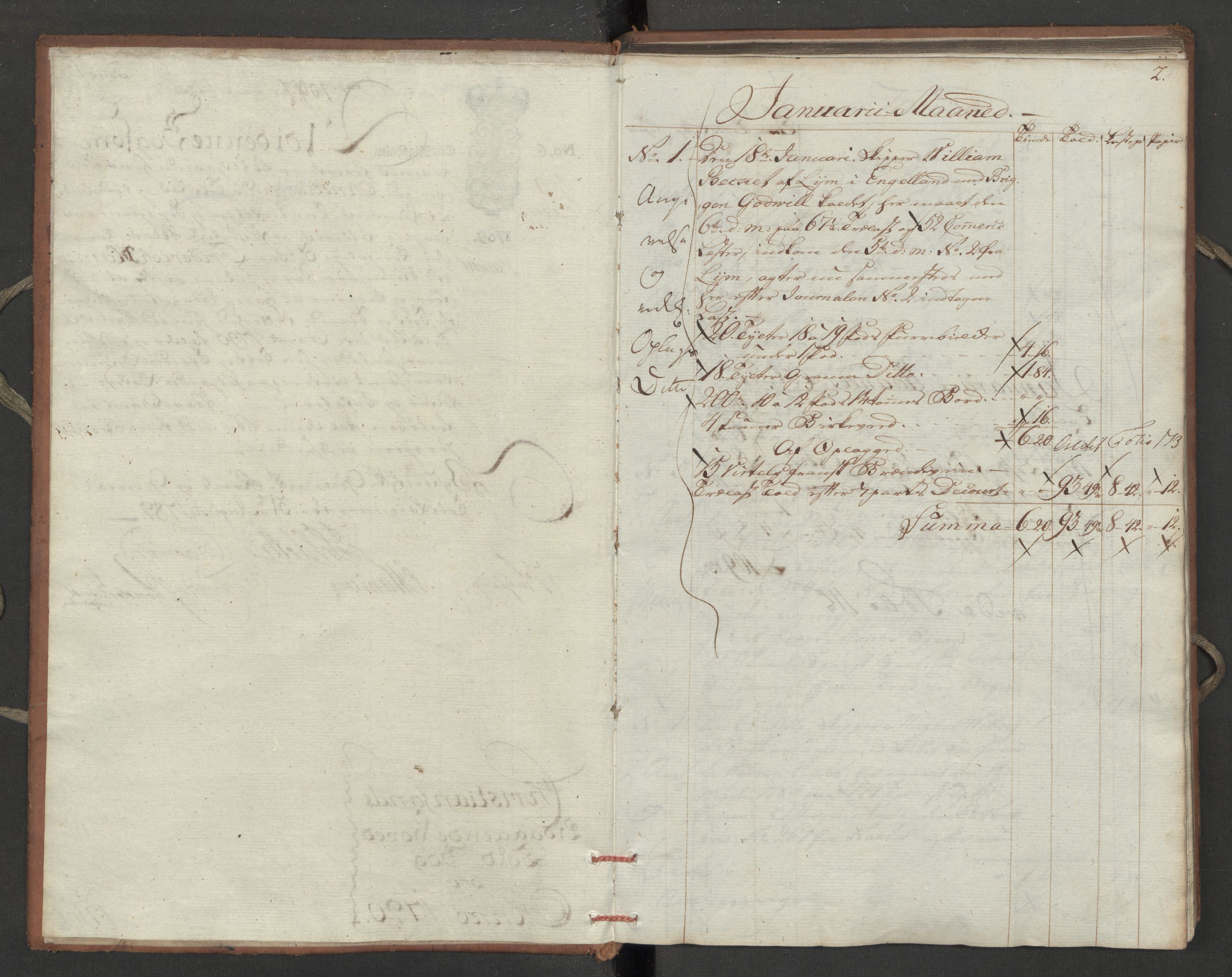 Generaltollkammeret, tollregnskaper, AV/RA-EA-5490/R16/L0111/0002: Tollregnskaper Kristiansand / Utgående hovedtollbok, 1790, s. 1b-2a
