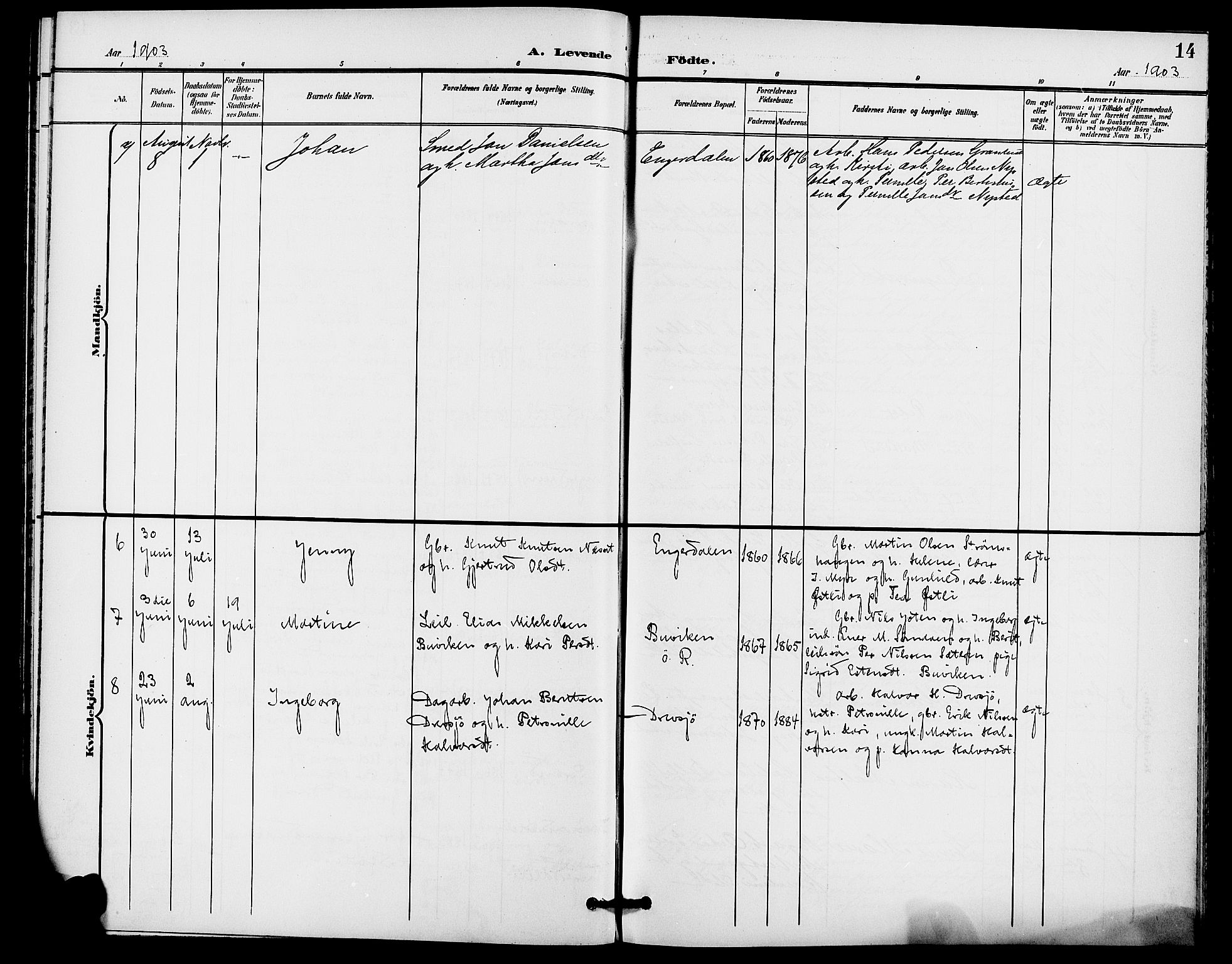 Rendalen prestekontor, AV/SAH-PREST-054/H/Ha/Haa/L0008: Ministerialbok nr. 8, 1898-1910, s. 14