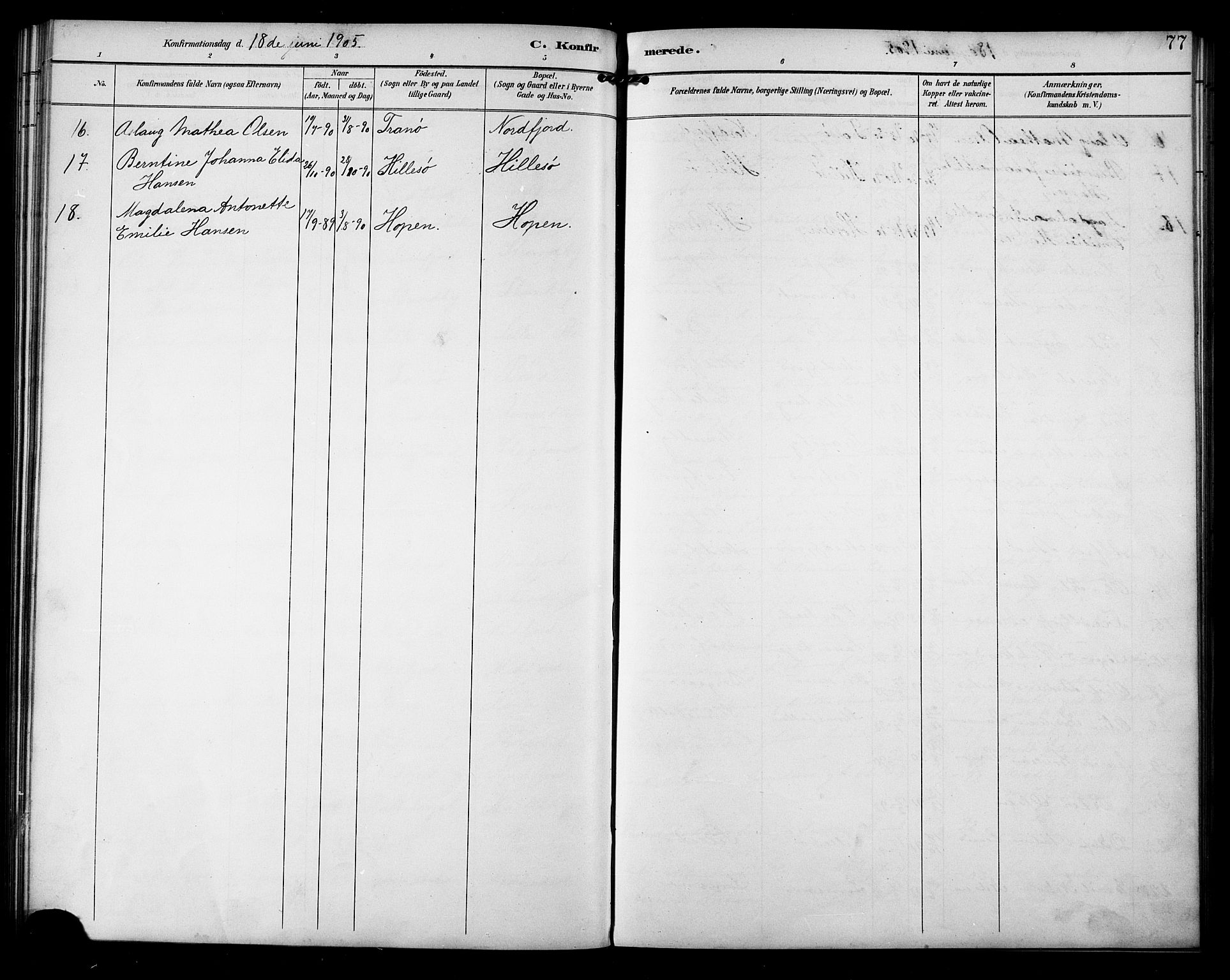 Berg sokneprestkontor, AV/SATØ-S-1318/G/Ga/Gab/L0005klokker: Klokkerbok nr. 5, 1898-1911, s. 77
