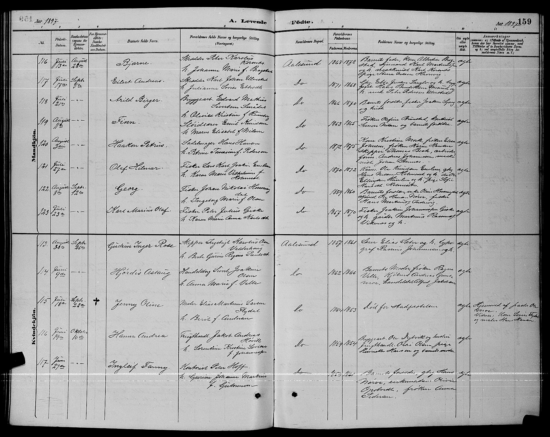 Ministerialprotokoller, klokkerbøker og fødselsregistre - Møre og Romsdal, AV/SAT-A-1454/529/L0467: Klokkerbok nr. 529C04, 1889-1897, s. 159