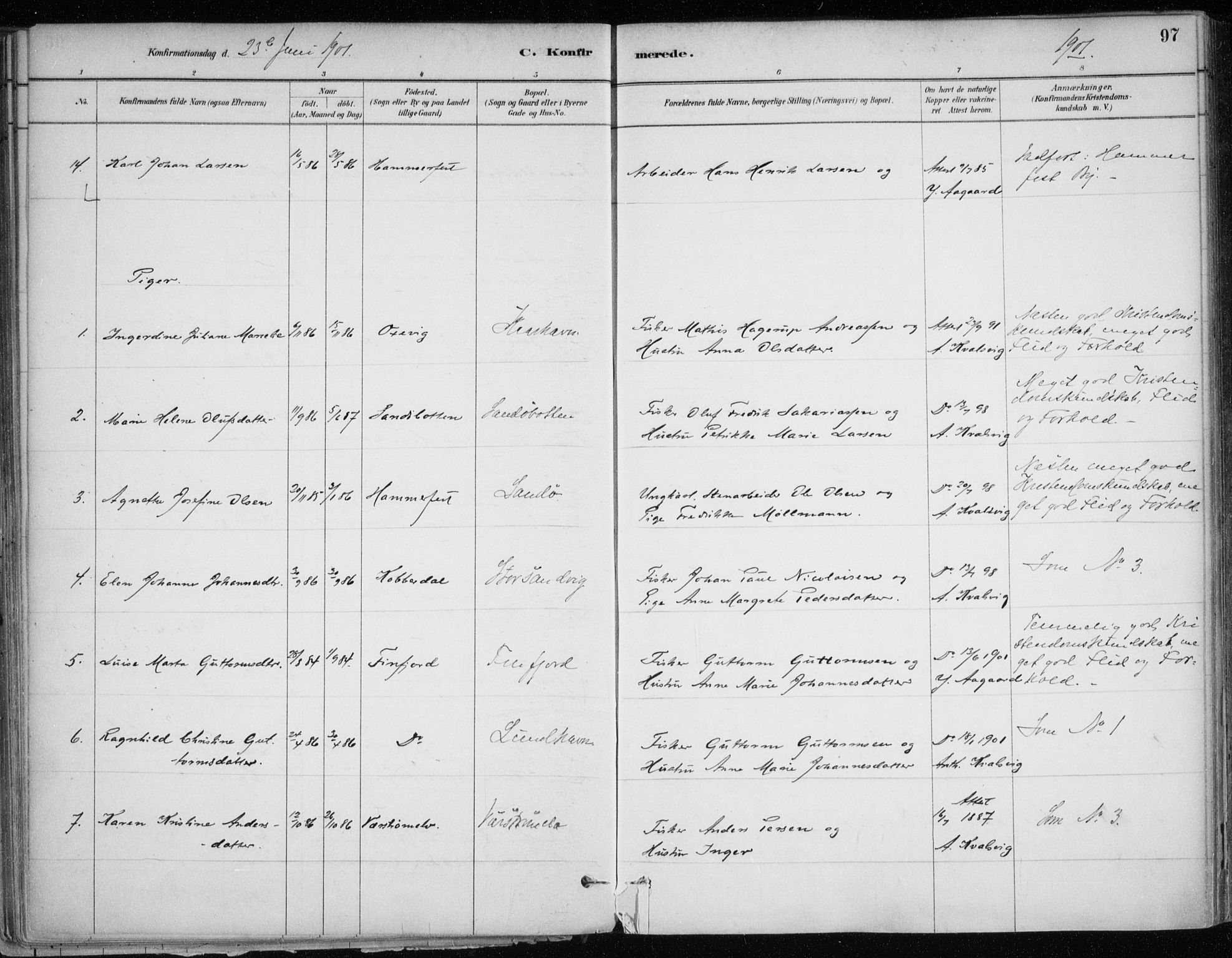 Hammerfest sokneprestkontor, SATØ/S-1347/H/Ha/L0013.kirke: Ministerialbok nr. 13, 1898-1917, s. 97