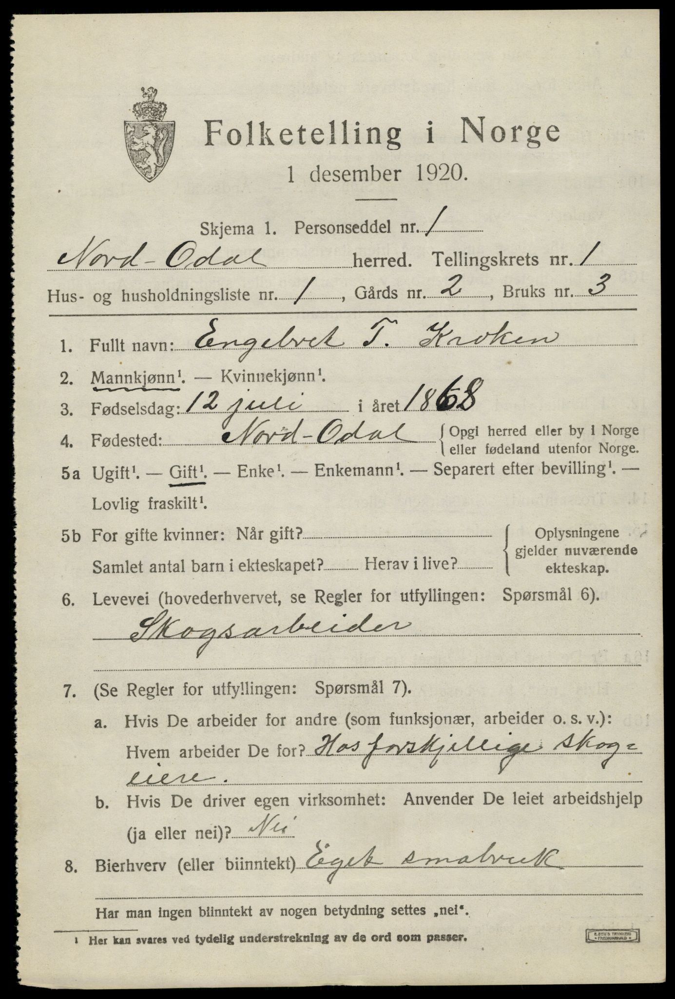 SAH, Folketelling 1920 for 0418 Nord-Odal herred, 1920, s. 1799
