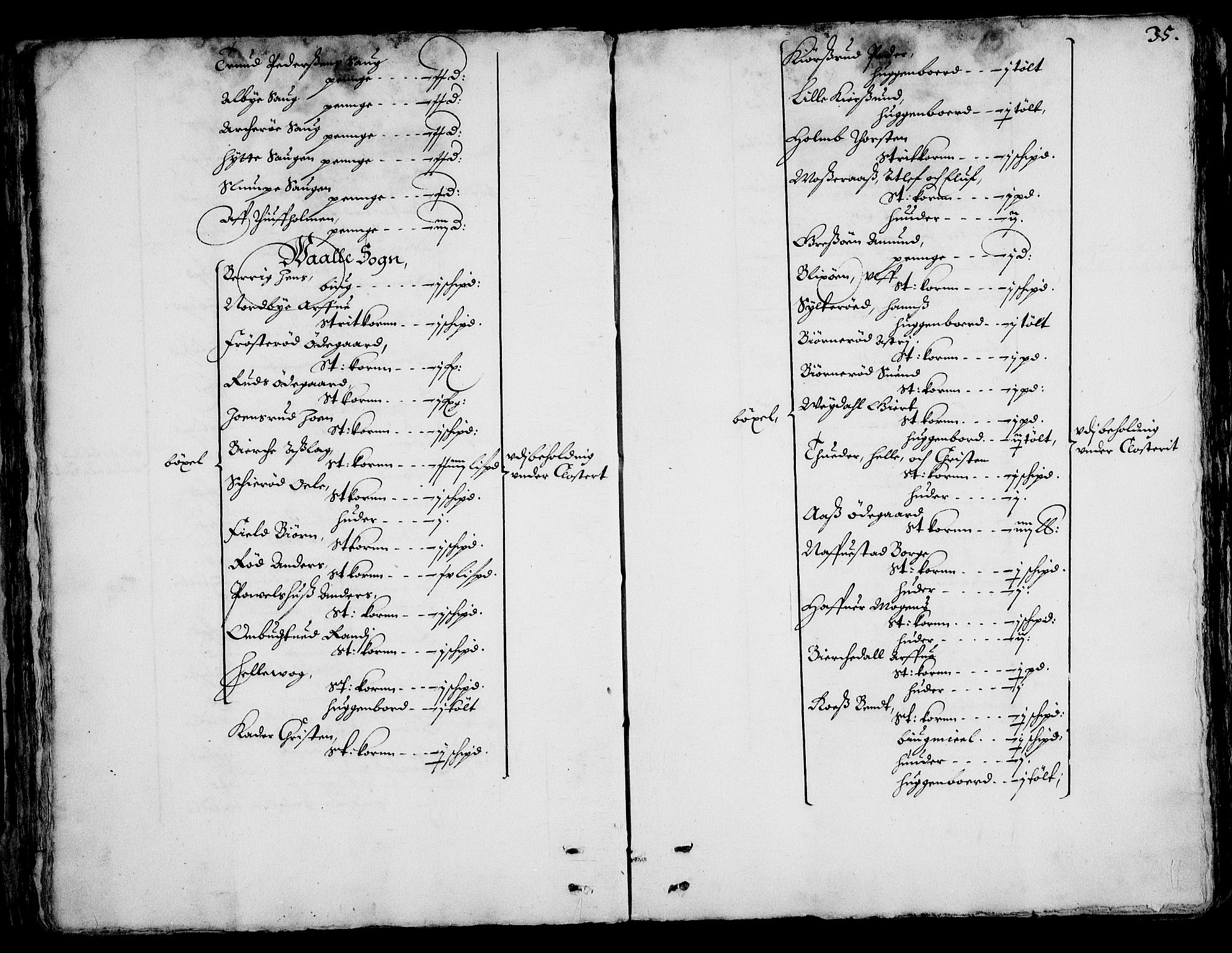 Rentekammeret inntil 1814, Realistisk ordnet avdeling, RA/EA-4070/On/L0001/0002: Statens gods / [Jj 2]: Jordebok og forklaring over atkomstene til Hannibal Sehesteds gods, 1651, s. 34b-35a