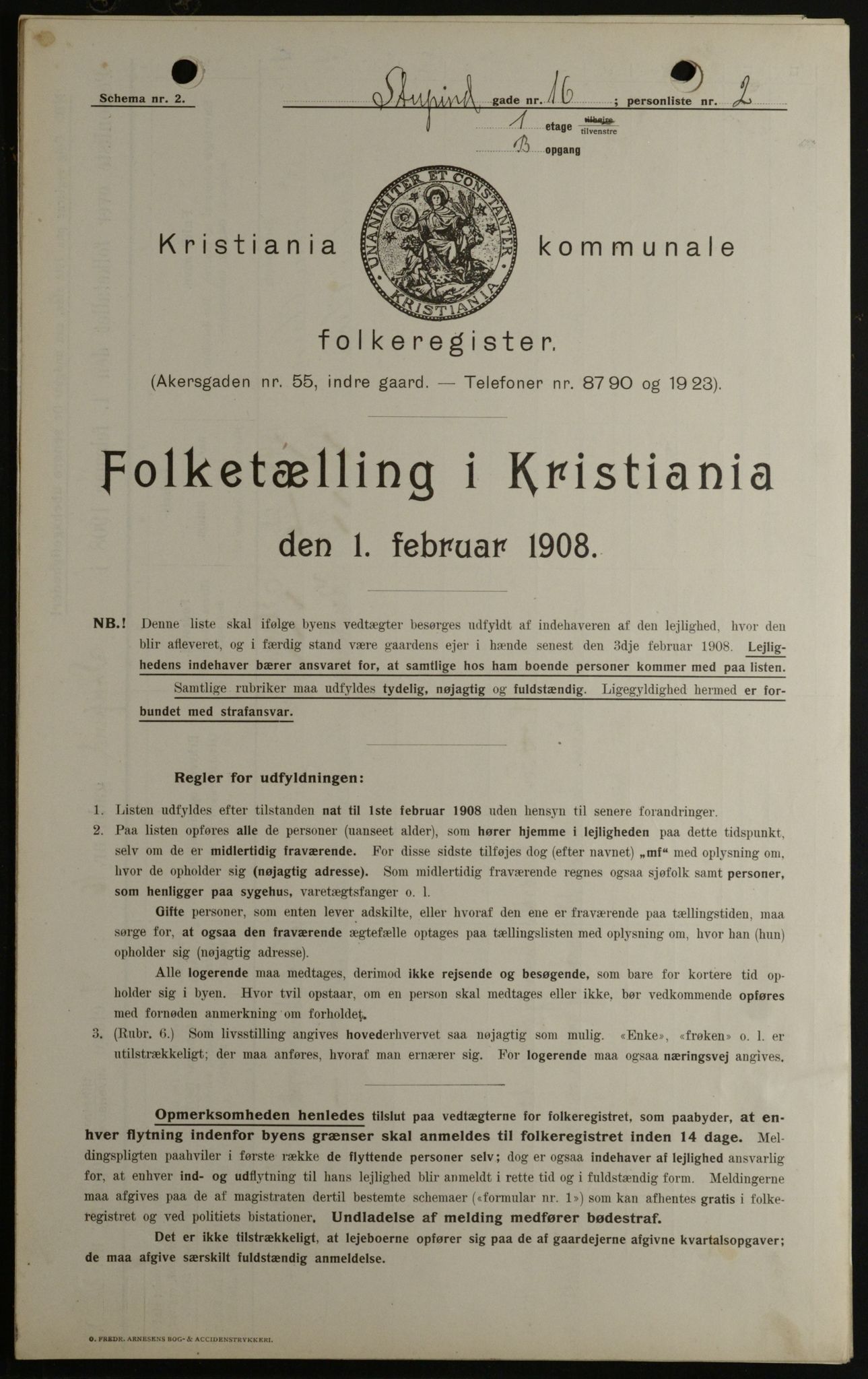 OBA, Kommunal folketelling 1.2.1908 for Kristiania kjøpstad, 1908, s. 94076