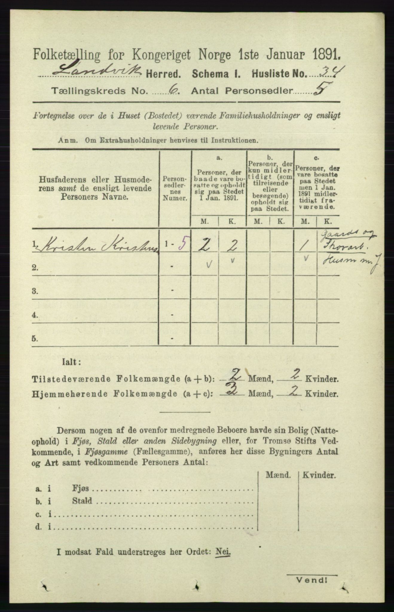 RA, Folketelling 1891 for 0924 Landvik herred, 1891, s. 2435