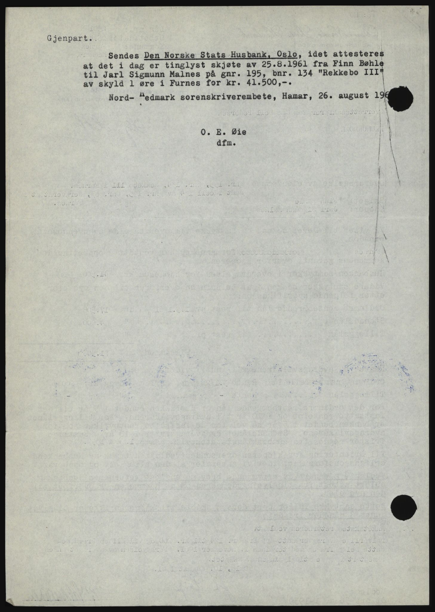 Nord-Hedmark sorenskriveri, AV/SAH-TING-012/H/Hc/L0015: Pantebok nr. 15, 1961-1961, Dagboknr: 3447/1961