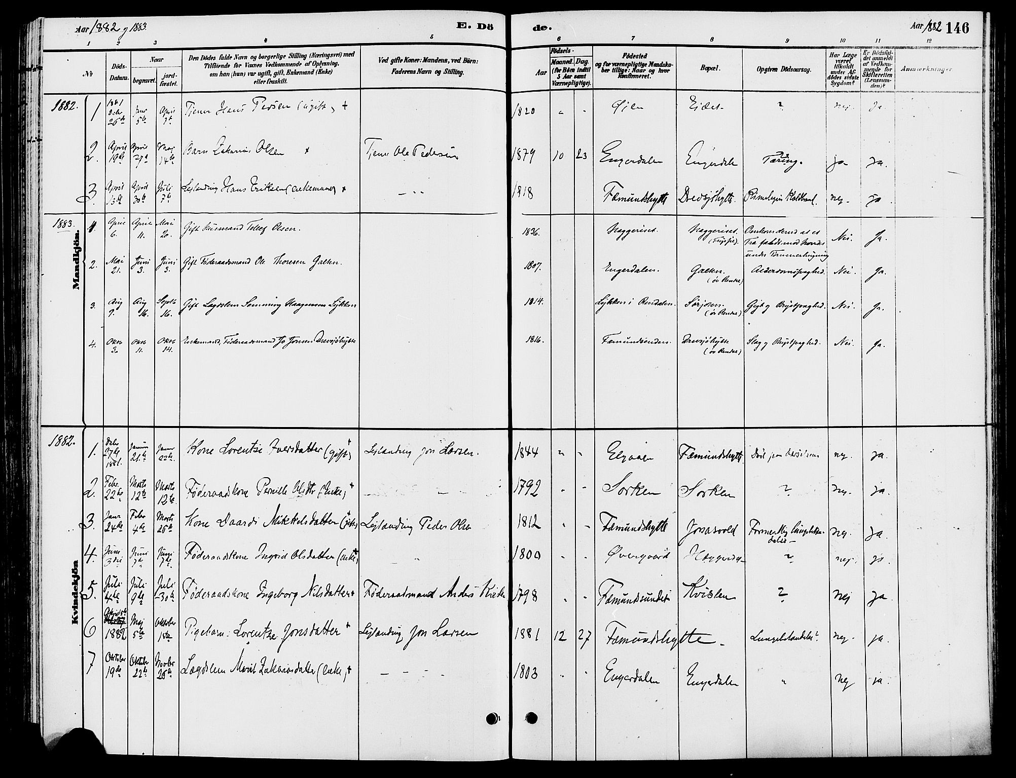 Engerdal prestekontor, AV/SAH-PREST-048/H/Ha/Haa/L0001: Ministerialbok nr. 1, 1881-1898, s. 146