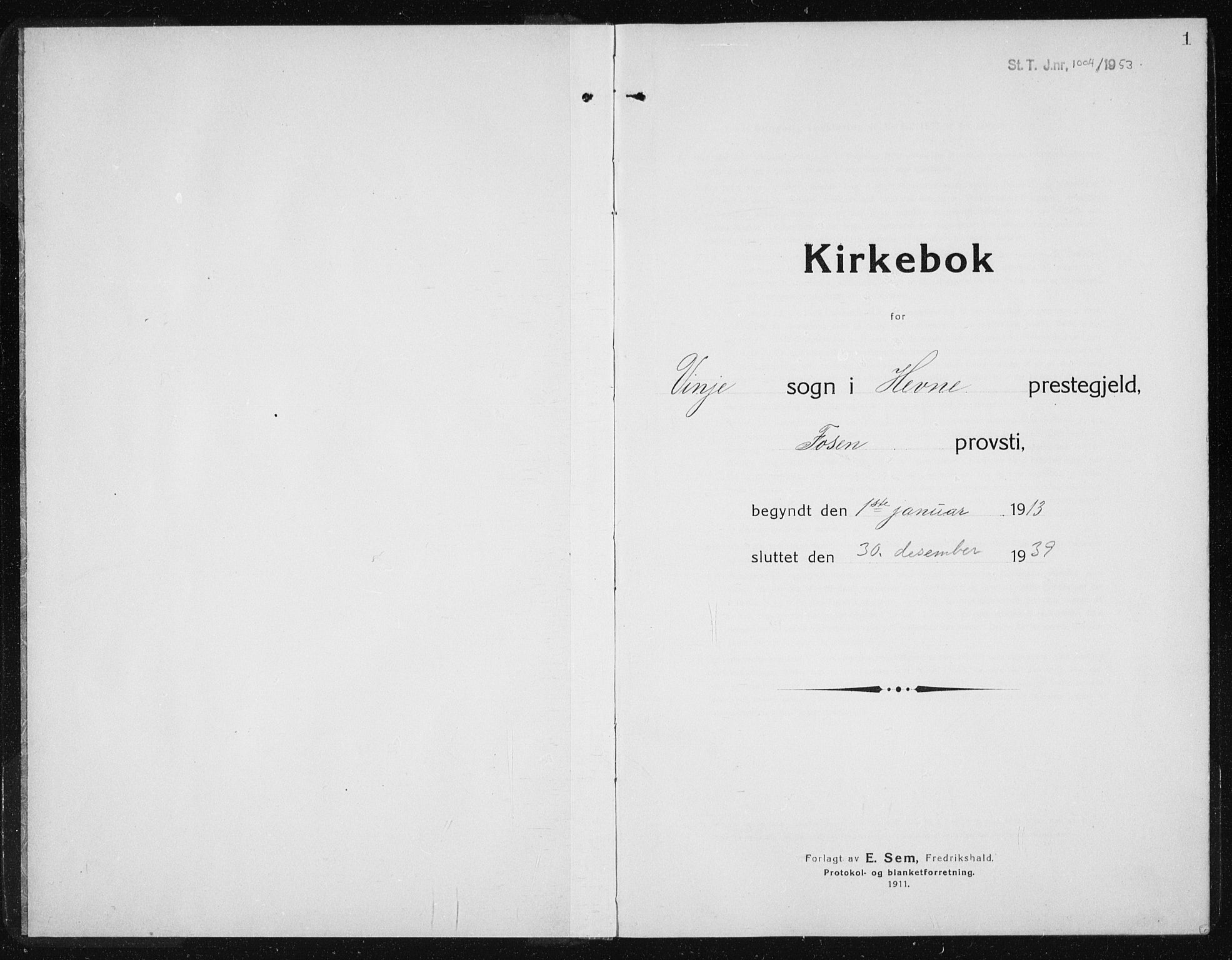 Ministerialprotokoller, klokkerbøker og fødselsregistre - Sør-Trøndelag, SAT/A-1456/631/L0515: Klokkerbok nr. 631C03, 1913-1939, s. 1