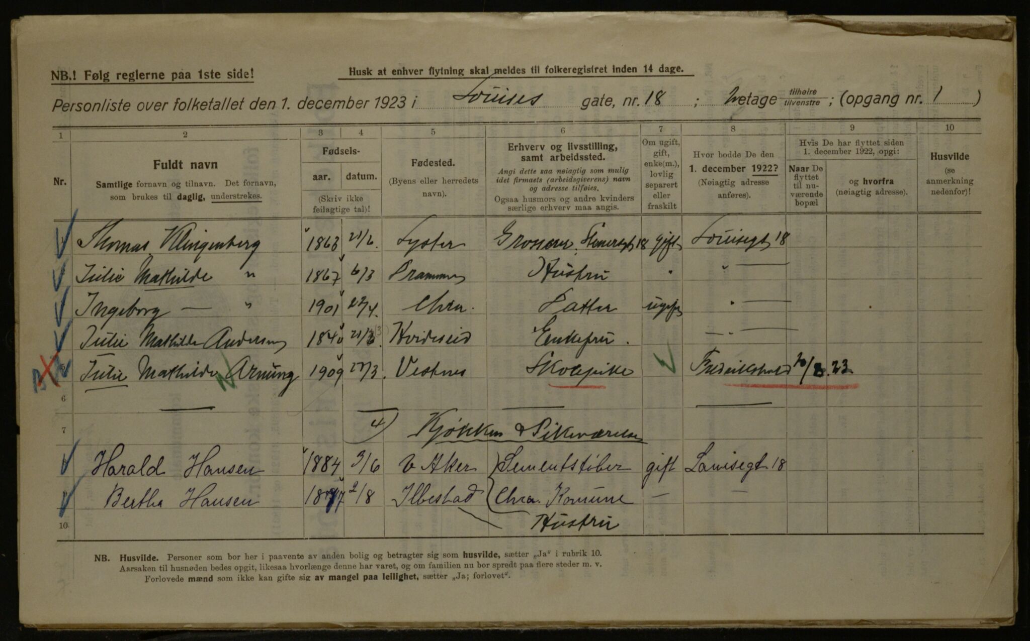 OBA, Kommunal folketelling 1.12.1923 for Kristiania, 1923, s. 64932