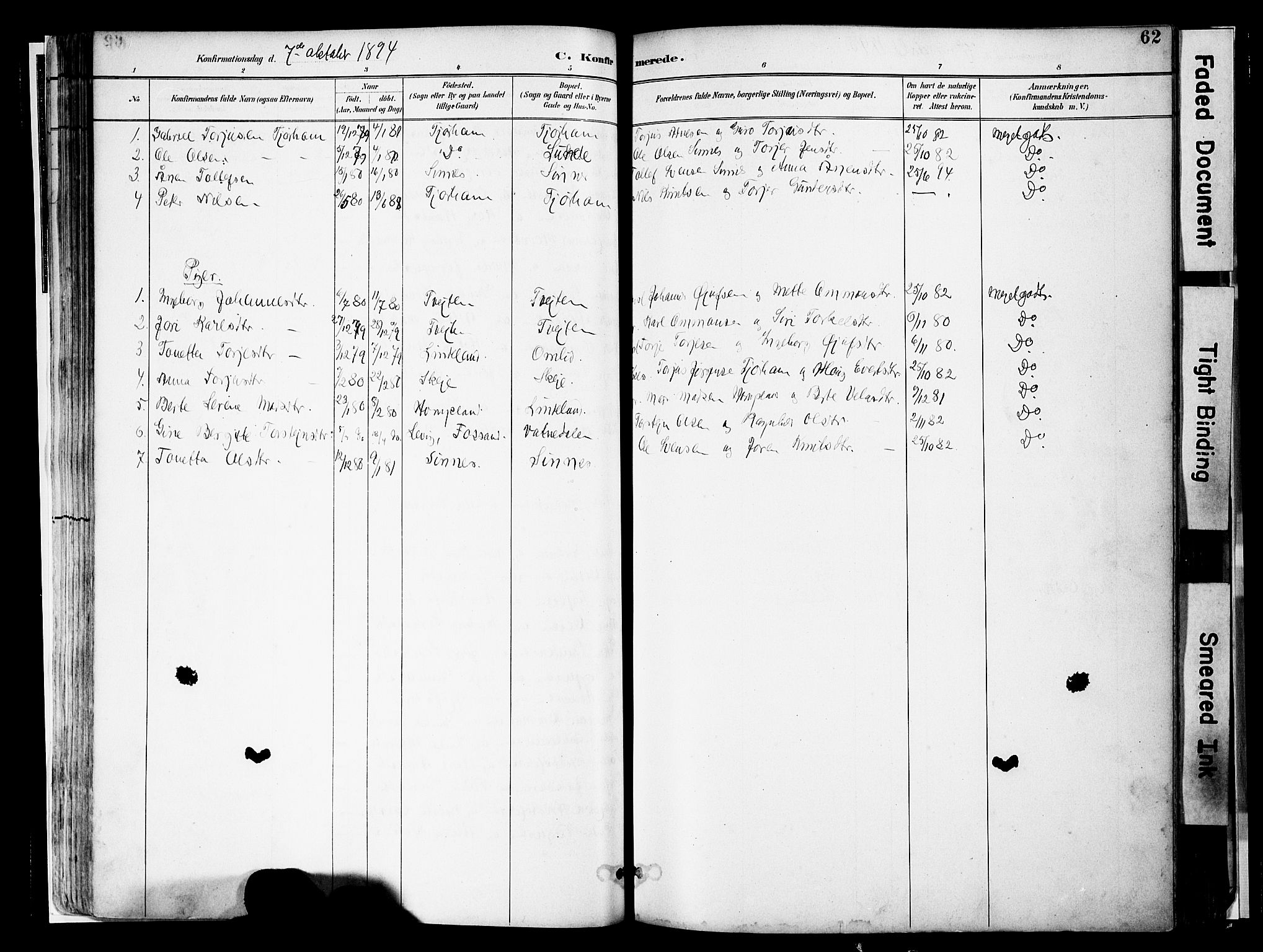 Sirdal sokneprestkontor, AV/SAK-1111-0036/F/Fa/Faa/L0001: Ministerialbok nr. A 1, 1887-1910, s. 62
