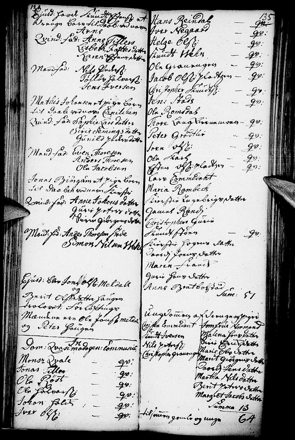 Kvikne prestekontor, AV/SAH-PREST-064/H/Ha/Haa/L0001: Ministerialbok nr. 1, 1740-1756, s. 134-135