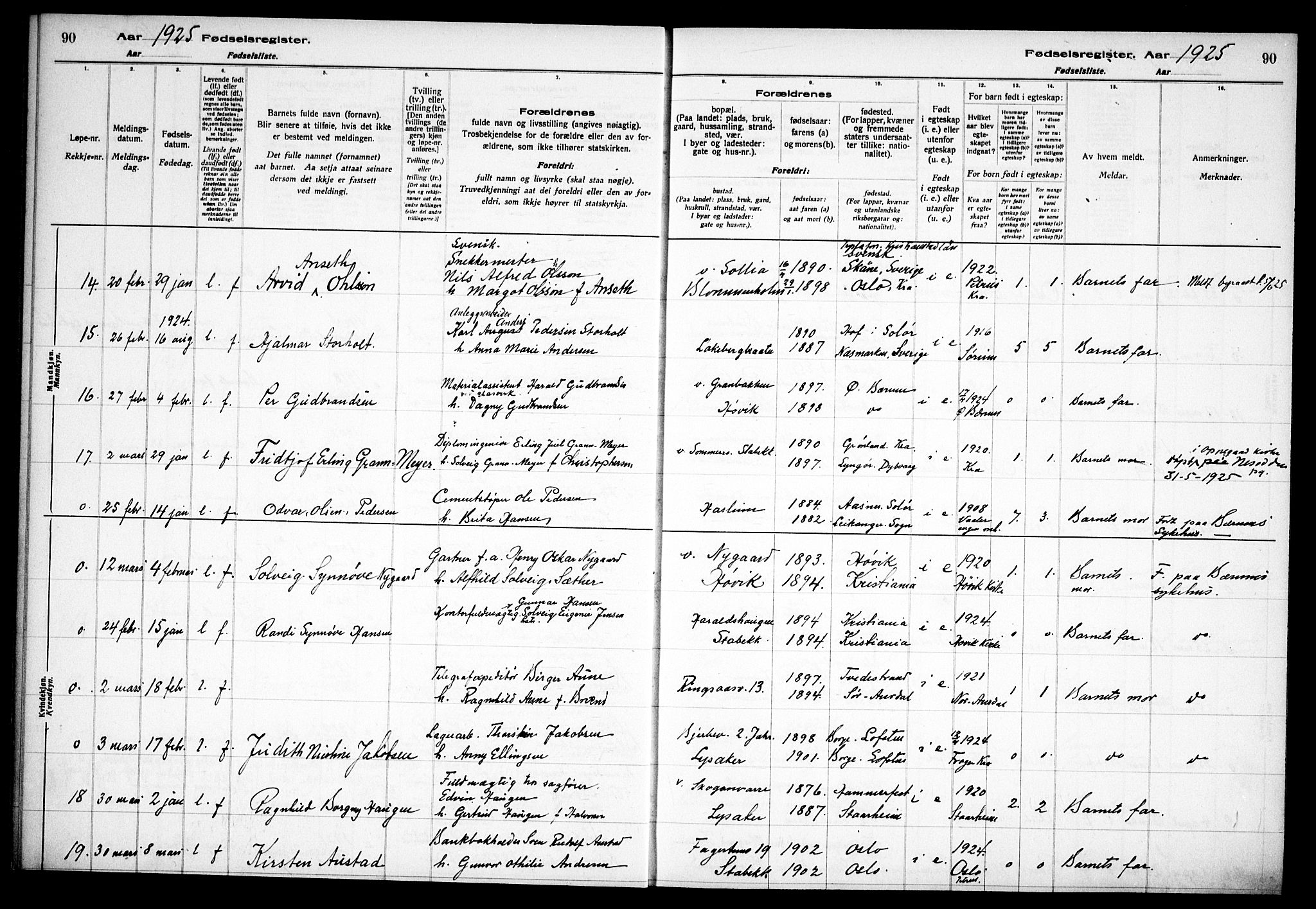 Østre Bærum prestekontor Kirkebøker, AV/SAO-A-10887/J/Ja/L0002: Fødselsregister nr. 2, 1922-1928, s. 90