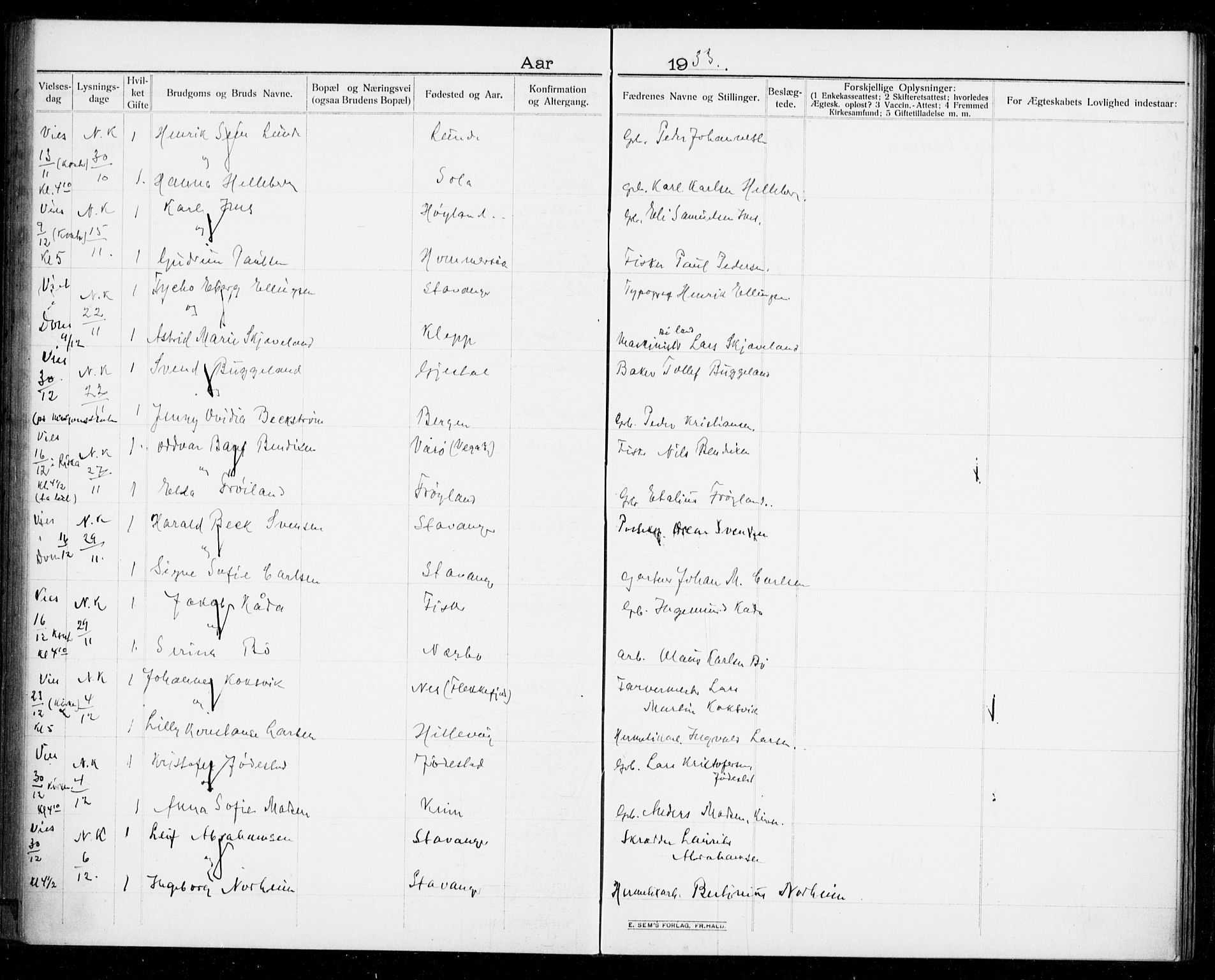 Hetland sokneprestkontor, AV/SAST-A-101826/70/705BA/L0005: Lysningsprotokoll nr. 705.BA.5, 1911-1935