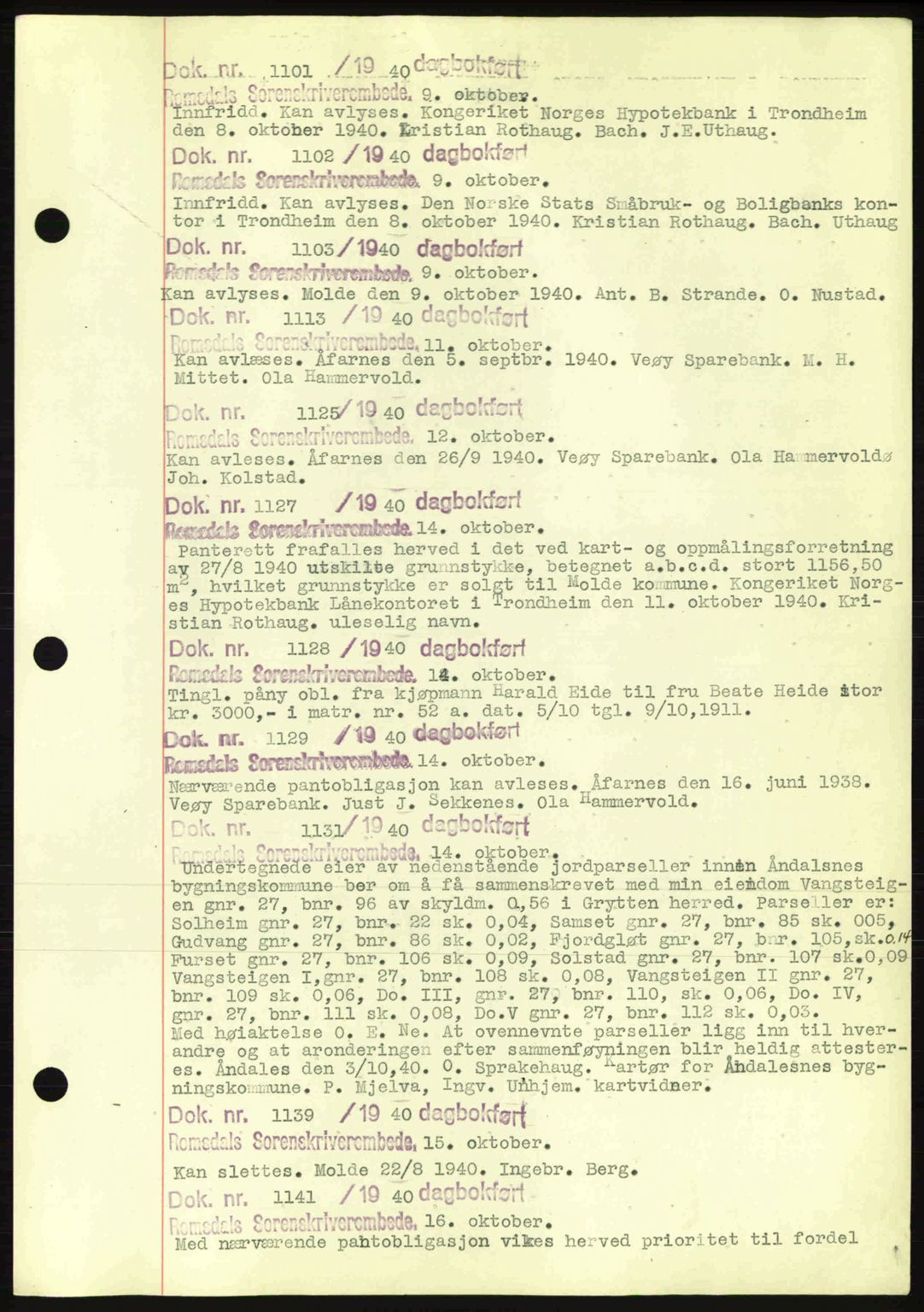 Romsdal sorenskriveri, AV/SAT-A-4149/1/2/2C: Pantebok nr. C1a, 1936-1945, Dagboknr: 1101/1940