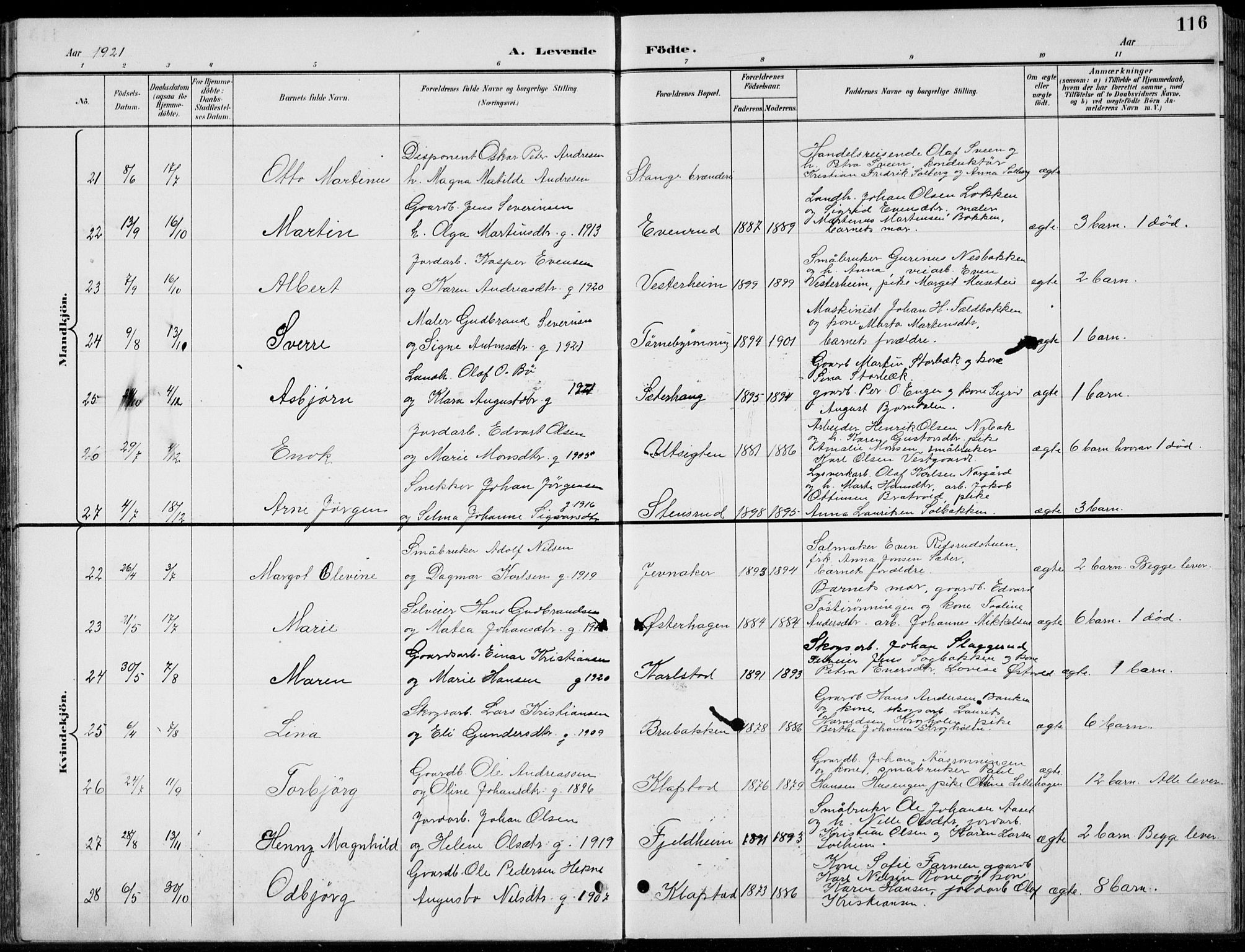 Romedal prestekontor, AV/SAH-PREST-004/L/L0013: Klokkerbok nr. 13, 1896-1937, s. 116