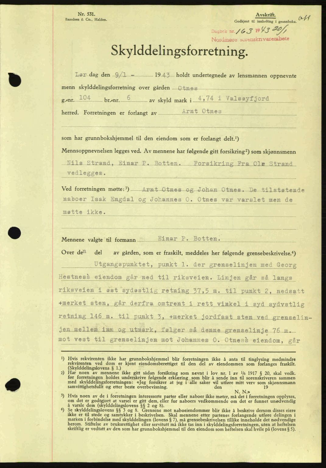 Nordmøre sorenskriveri, AV/SAT-A-4132/1/2/2Ca: Pantebok nr. A94, 1942-1943, Dagboknr: 163/1943